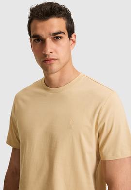 Erkek Regular Fit Bisiklet Yaka Bej Basic Tişört - 50326953172