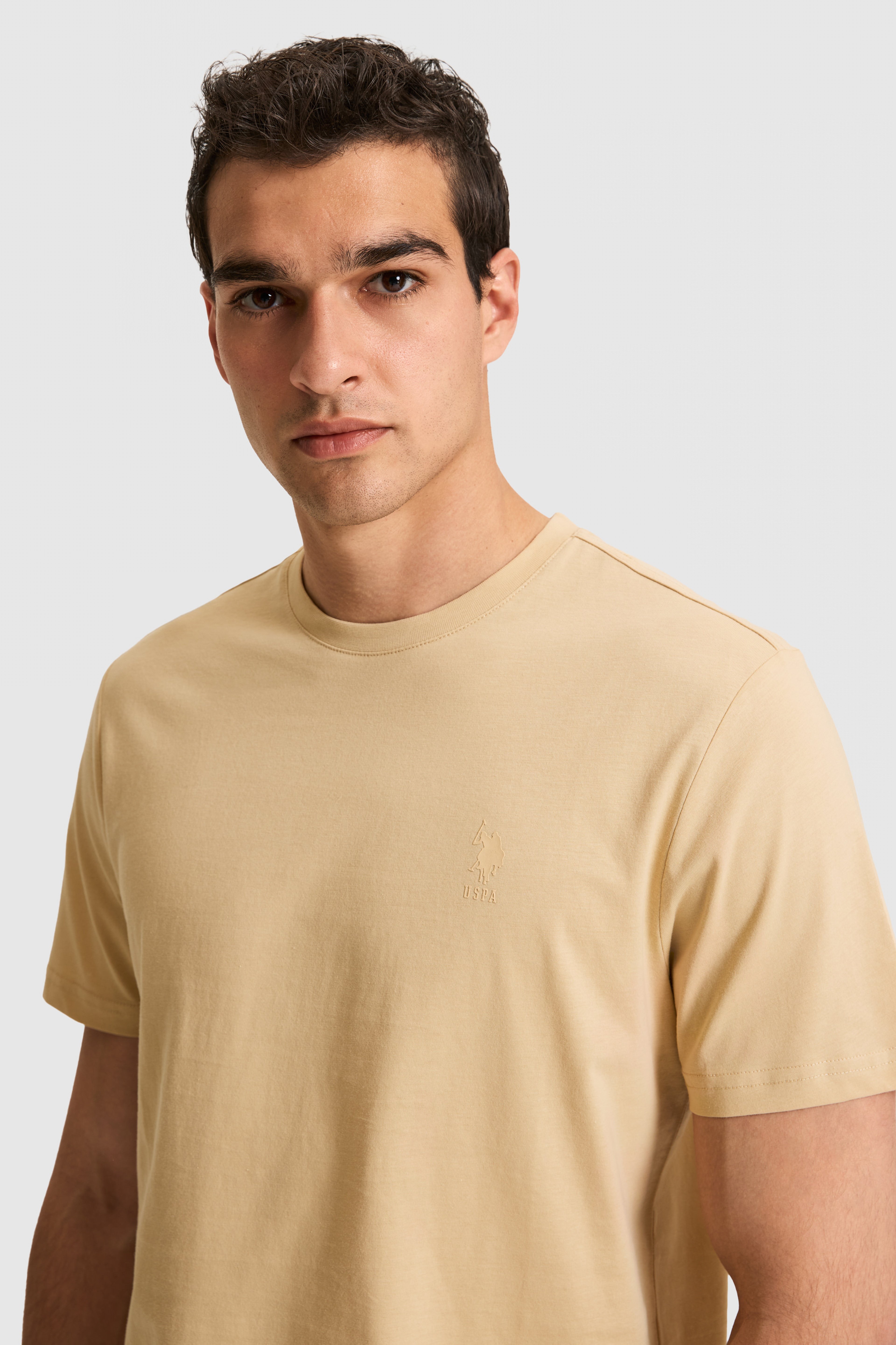 Erkek Regular Fit Bisiklet Yaka Bej Basic Tişört