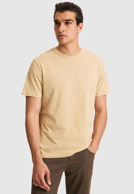 Erkek Regular Fit Bisiklet Yaka Bej Basic Tişört - 50326953172