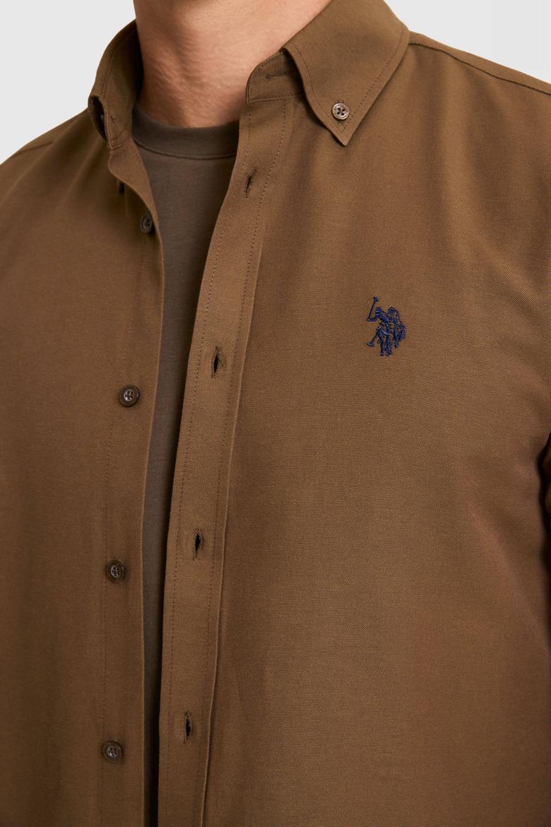 Erkek Kahverengi Uzun Kollu Basic Gömlek - 50324708140
