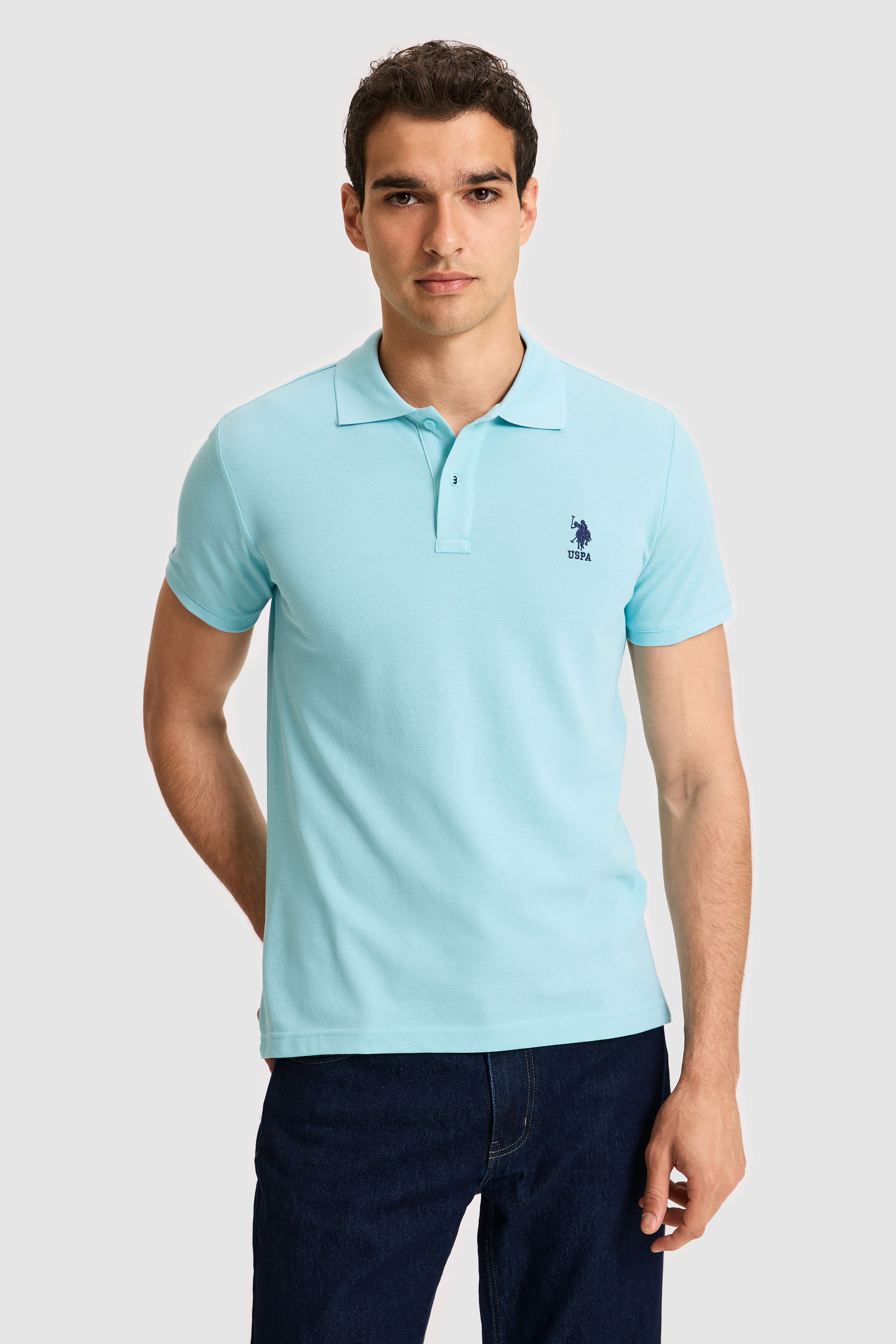 Erkek Slim Polo Yaka Aqua Basic Tişört - Image 3