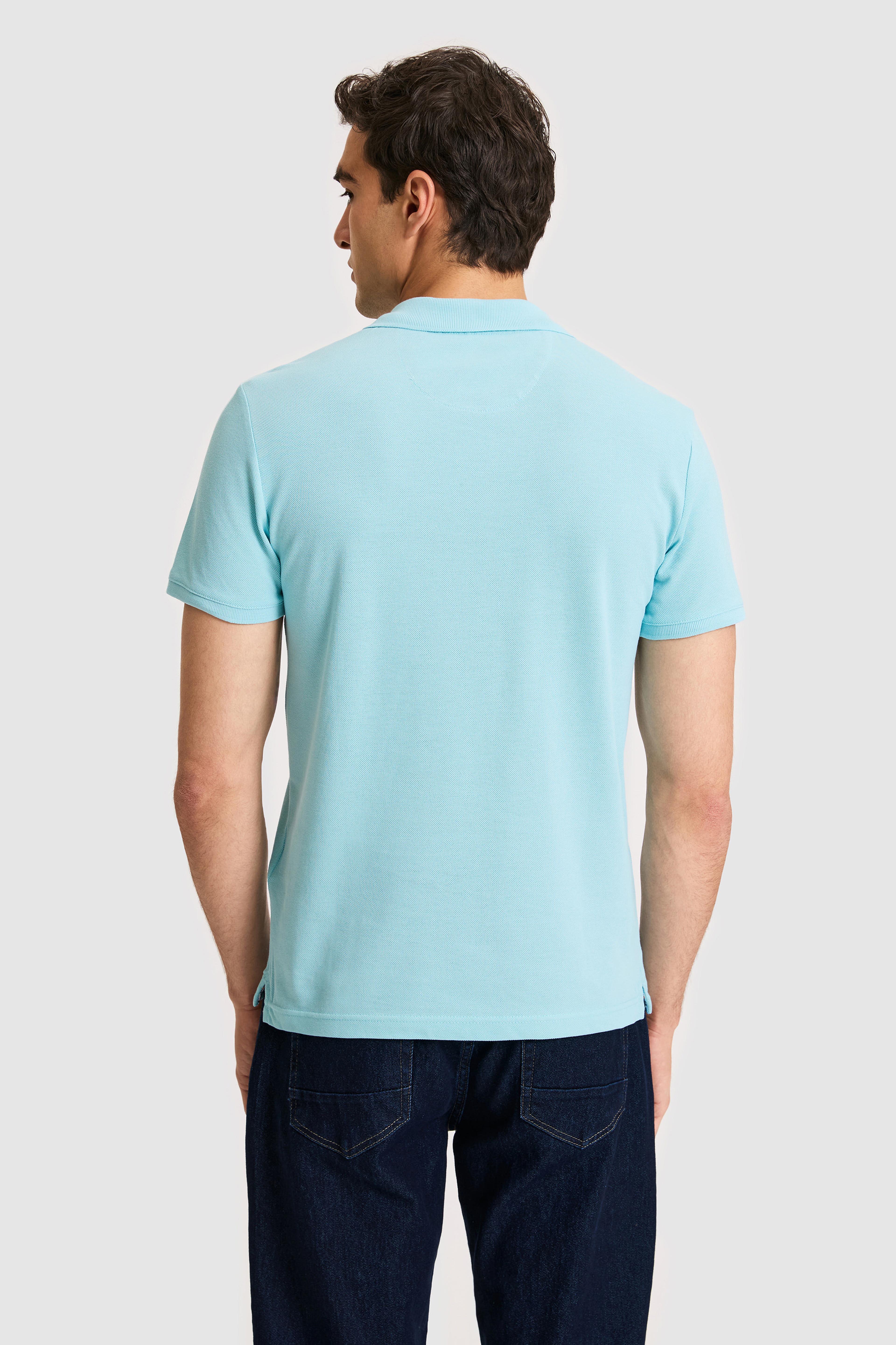 Erkek Slim Polo Yaka Aqua Basic Tişört - Image 5