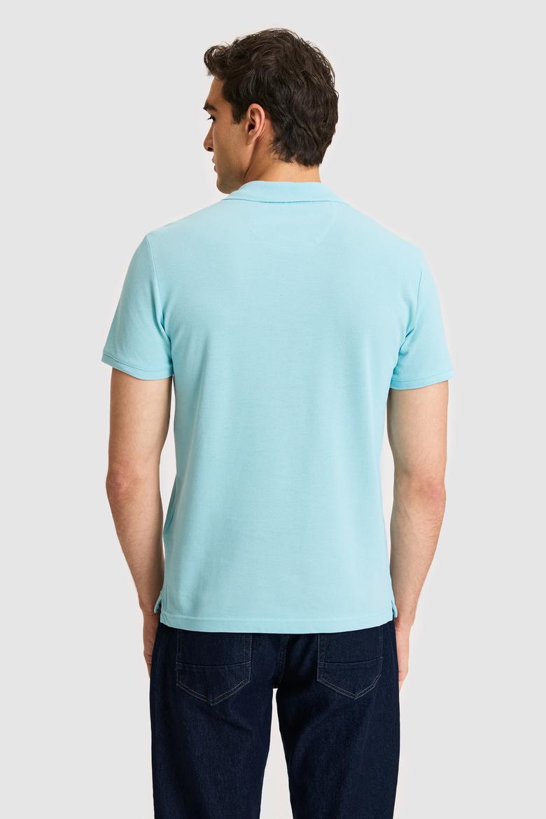 Erkek Slim Polo Yaka Aqua Basic Tişört - 50322304392