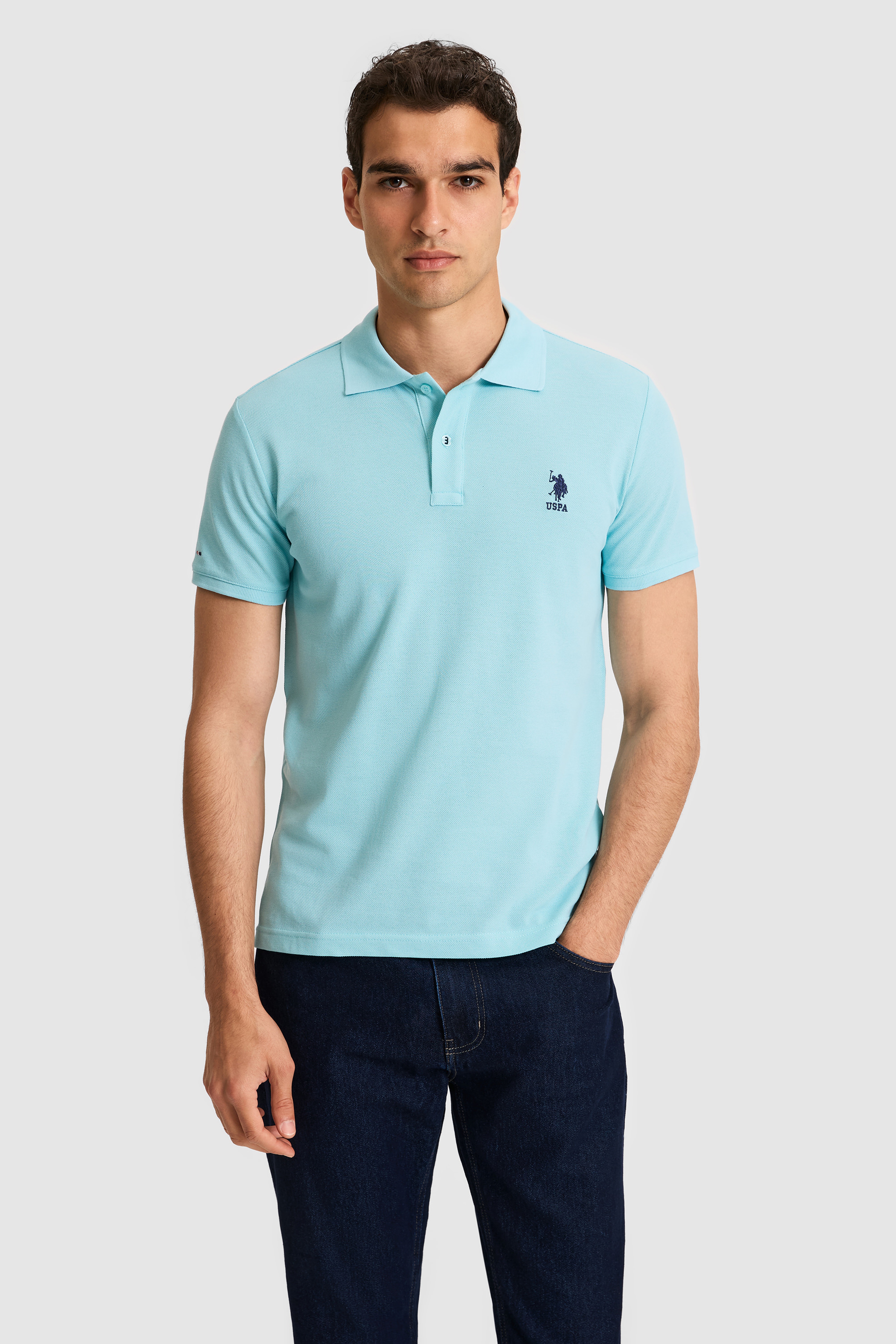 Erkek Slim Polo Yaka Aqua Basic Tişört