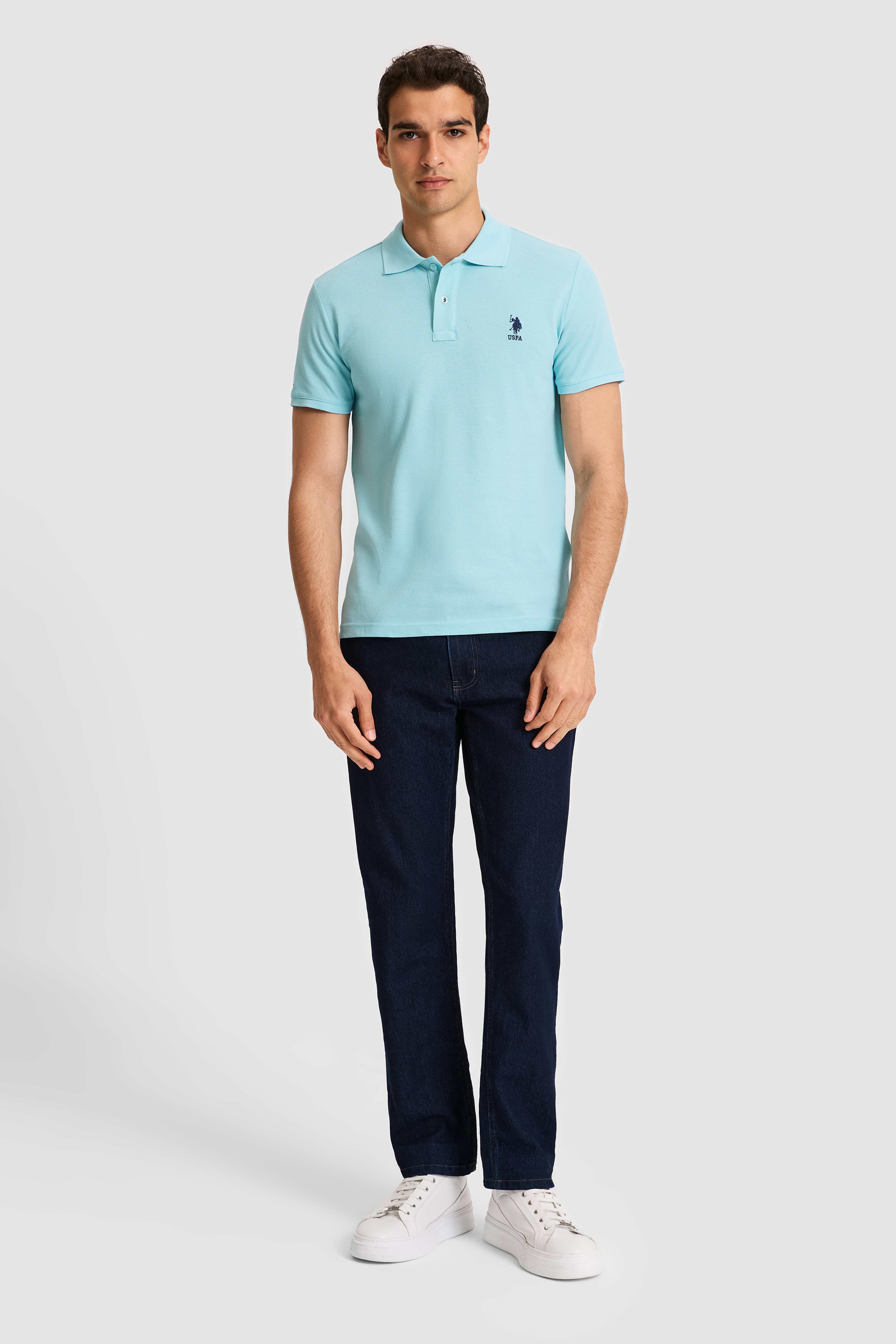 Erkek Slim Polo Yaka Aqua Basic Tişört - Image 4