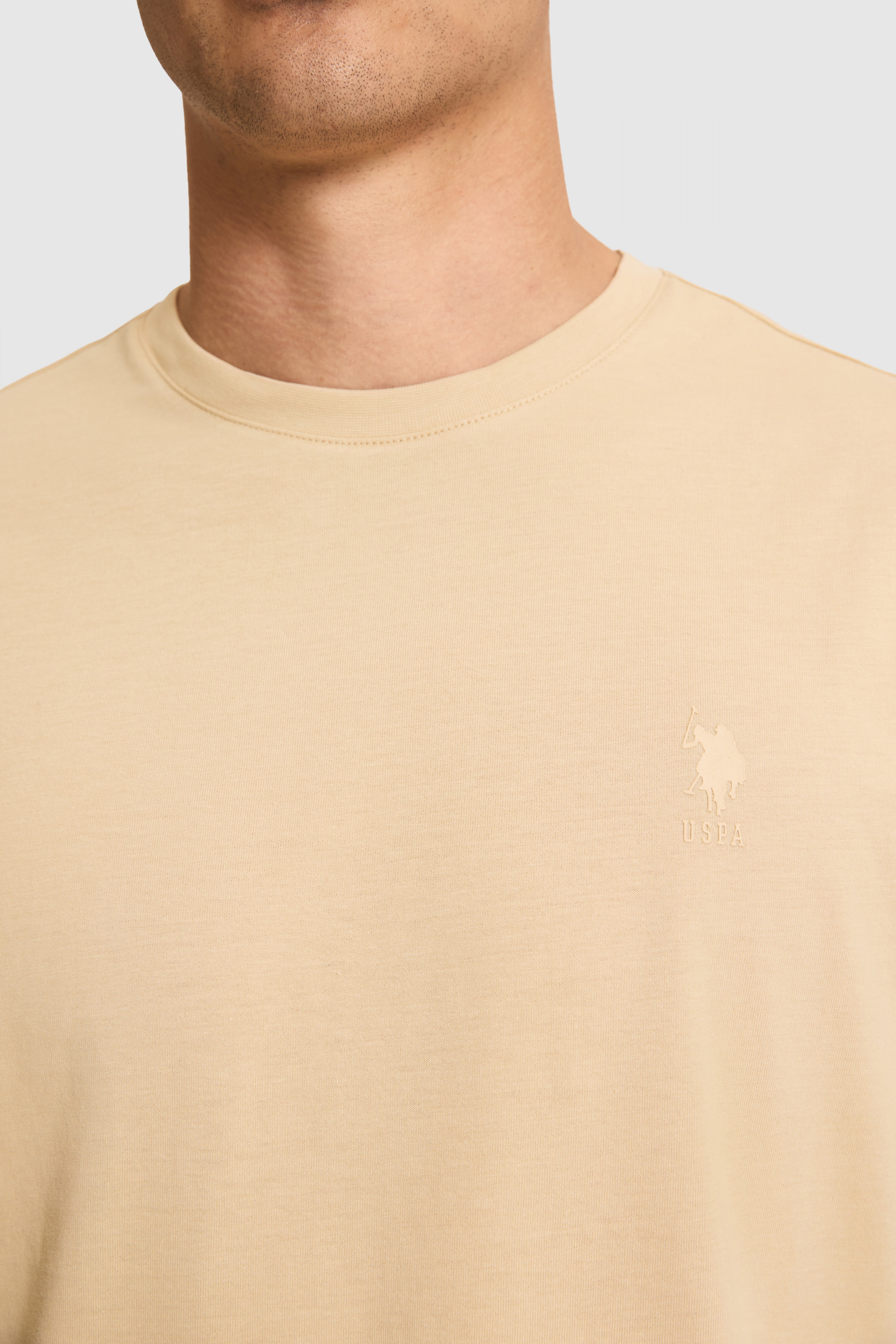 Erkek Regular Fit Bisiklet Yaka Bej Basic Tişört
