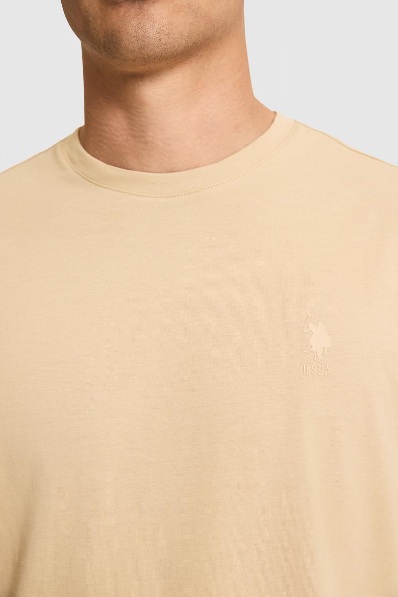 Erkek Regular Fit Bisiklet Yaka Bej Basic Tişört - 50326953172