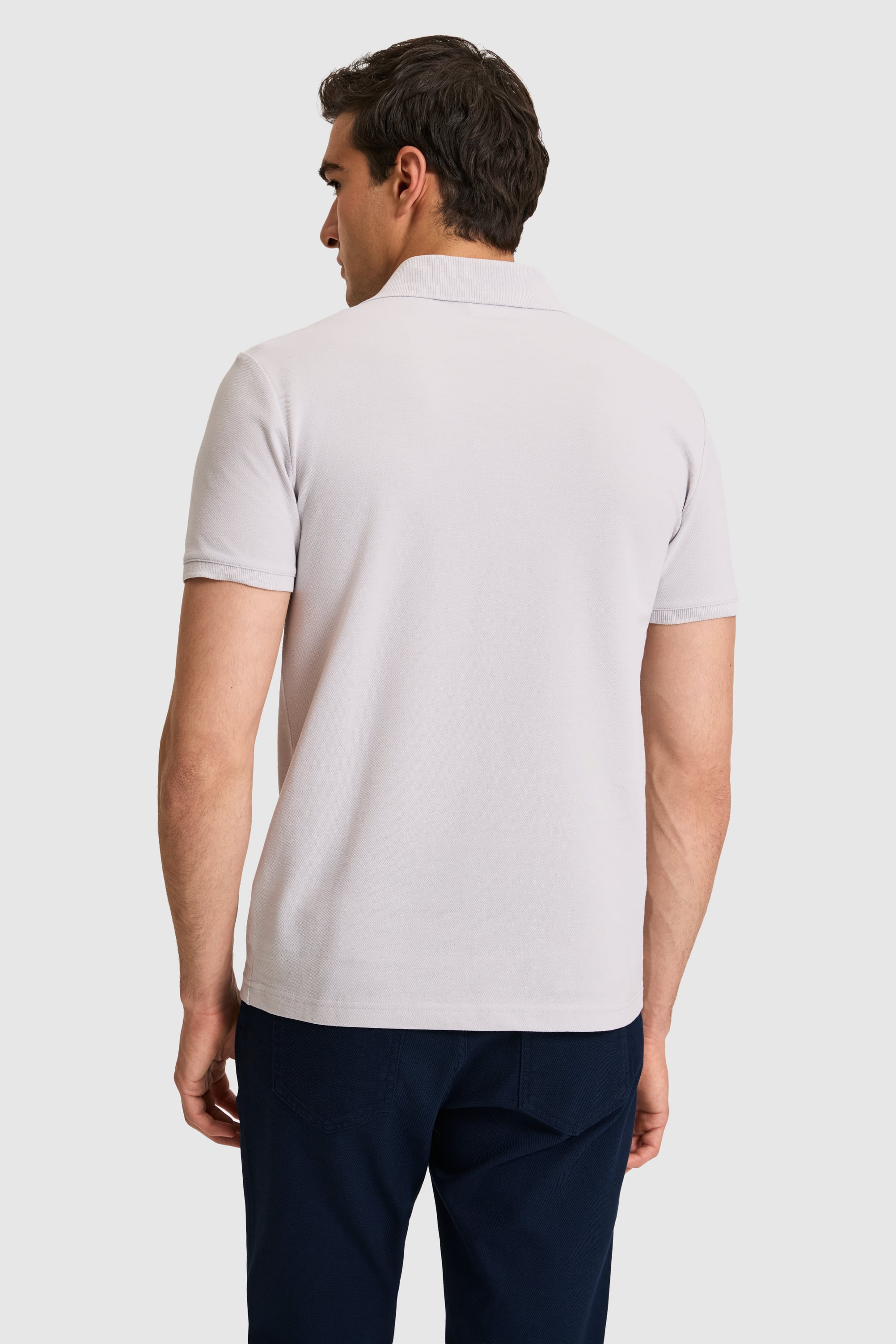 Erkek Slim Fit Polo Yaka Açık Gri Basic Tişört
