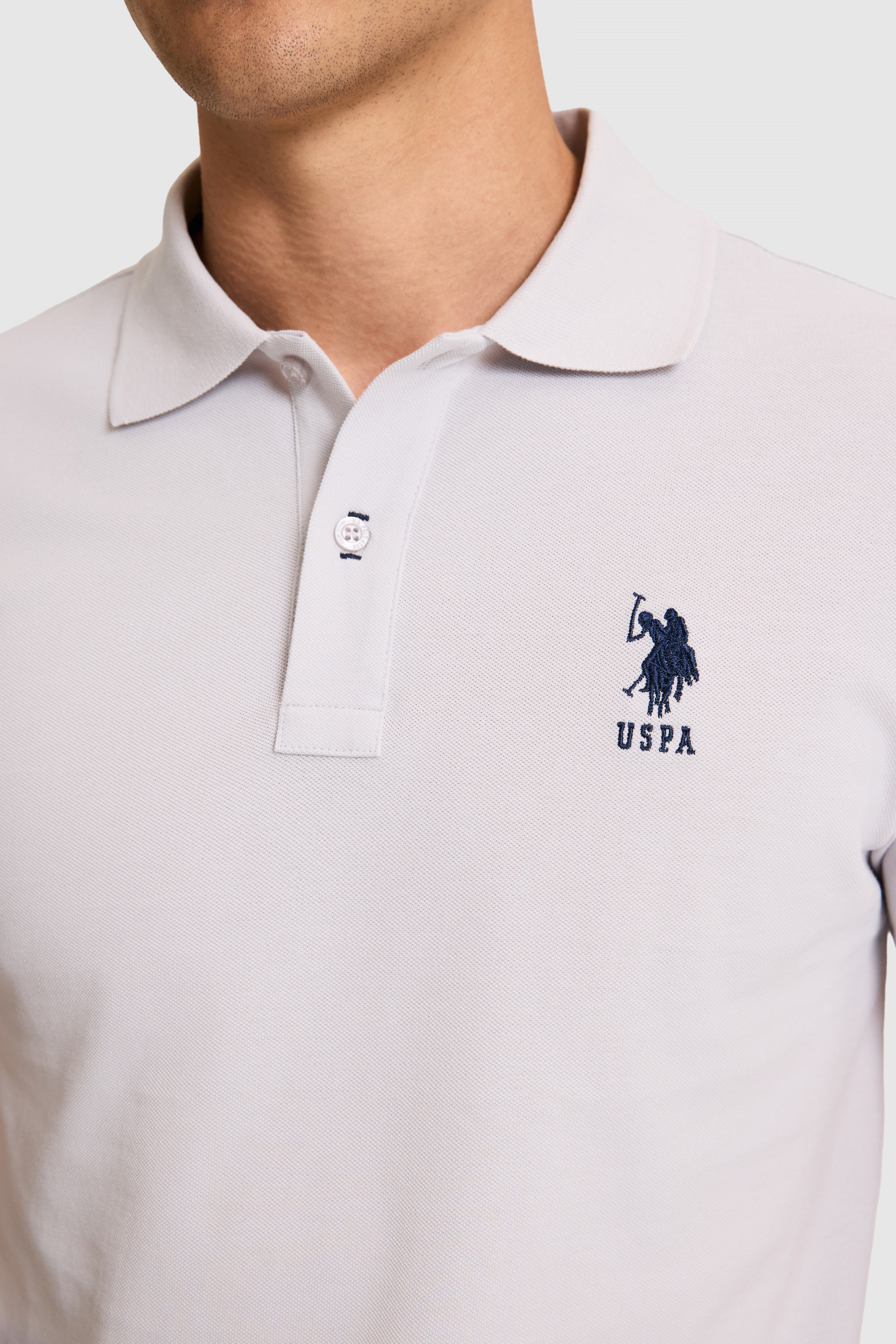 Erkek Slim Fit Polo Yaka Açık Gri Basic Tişört - Image 6