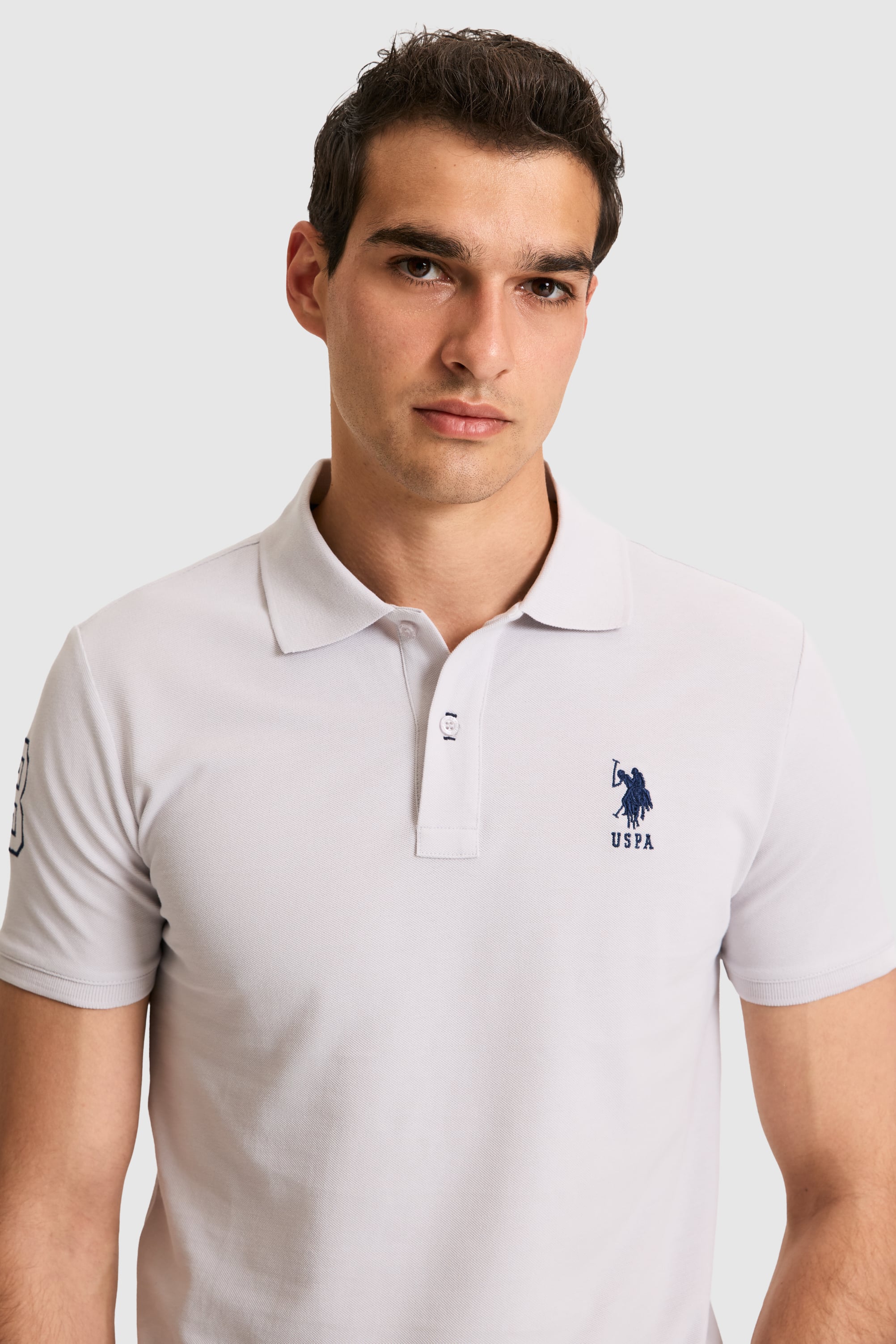 Erkek Slim Fit Polo Yaka Açık Gri Basic Tişört - Image 2