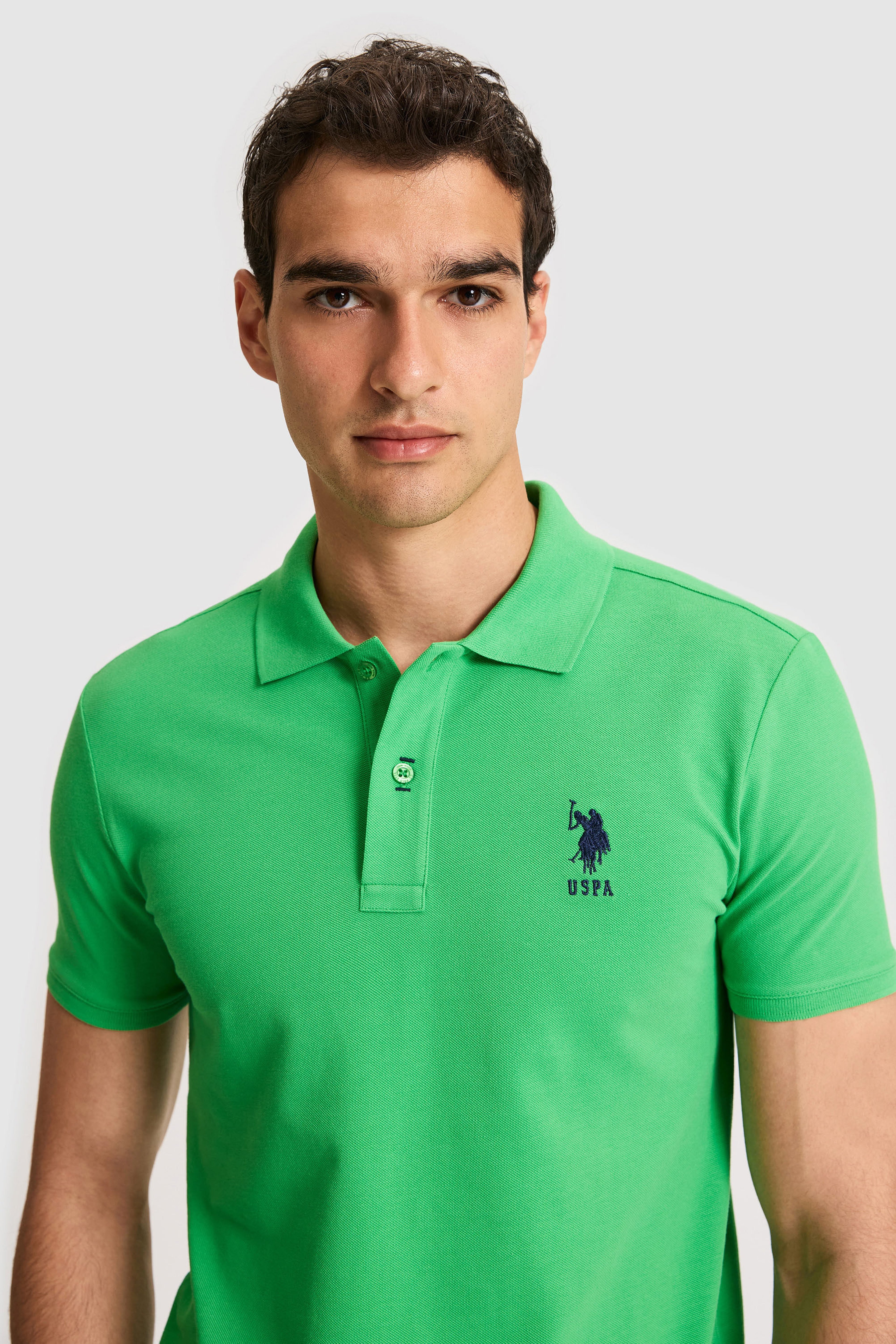 Erkek Slim Fit Polo Yaka Açık Yeşil Basic Tişört