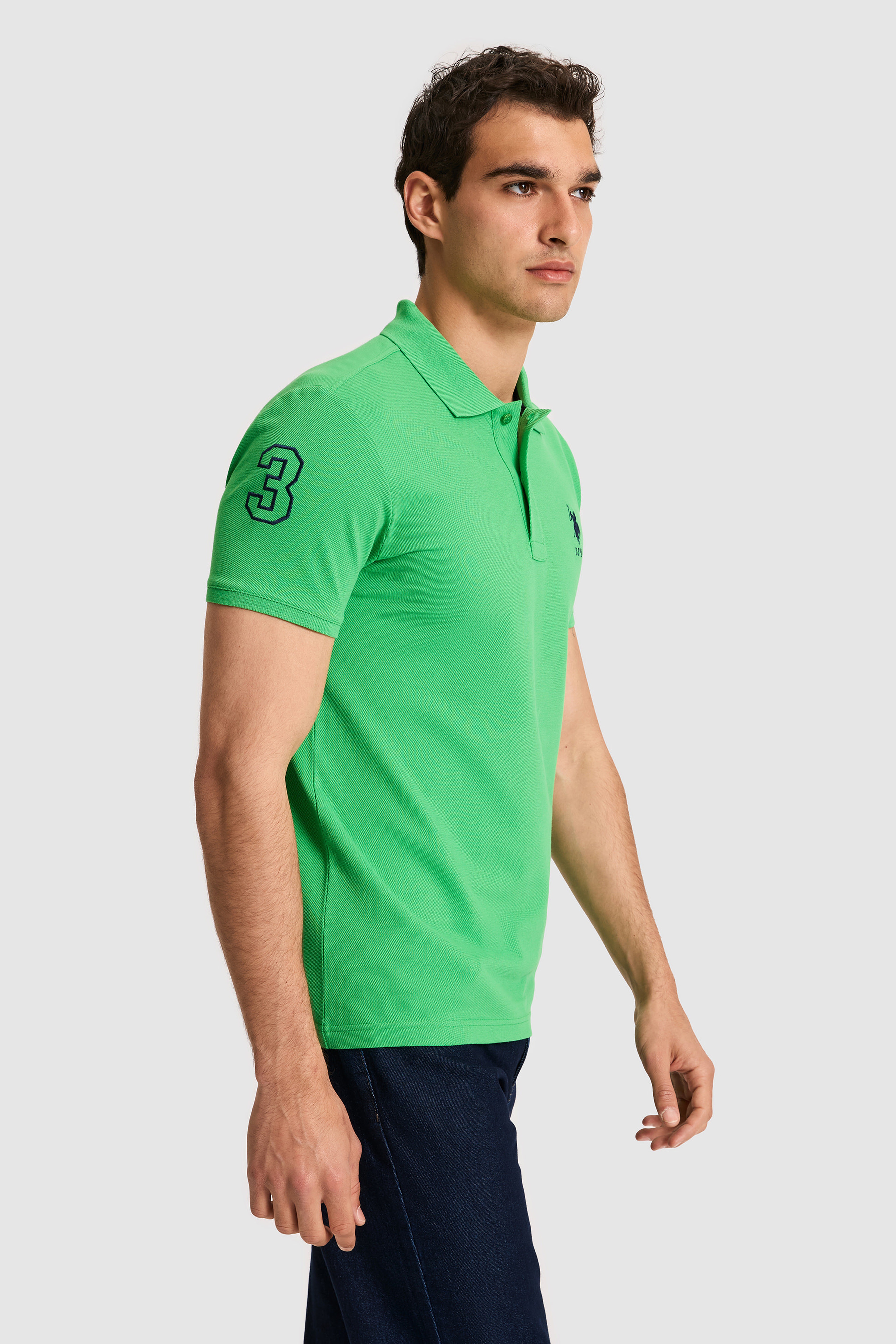 Erkek Slim Fit Polo Yaka Açık Yeşil Basic Tişört