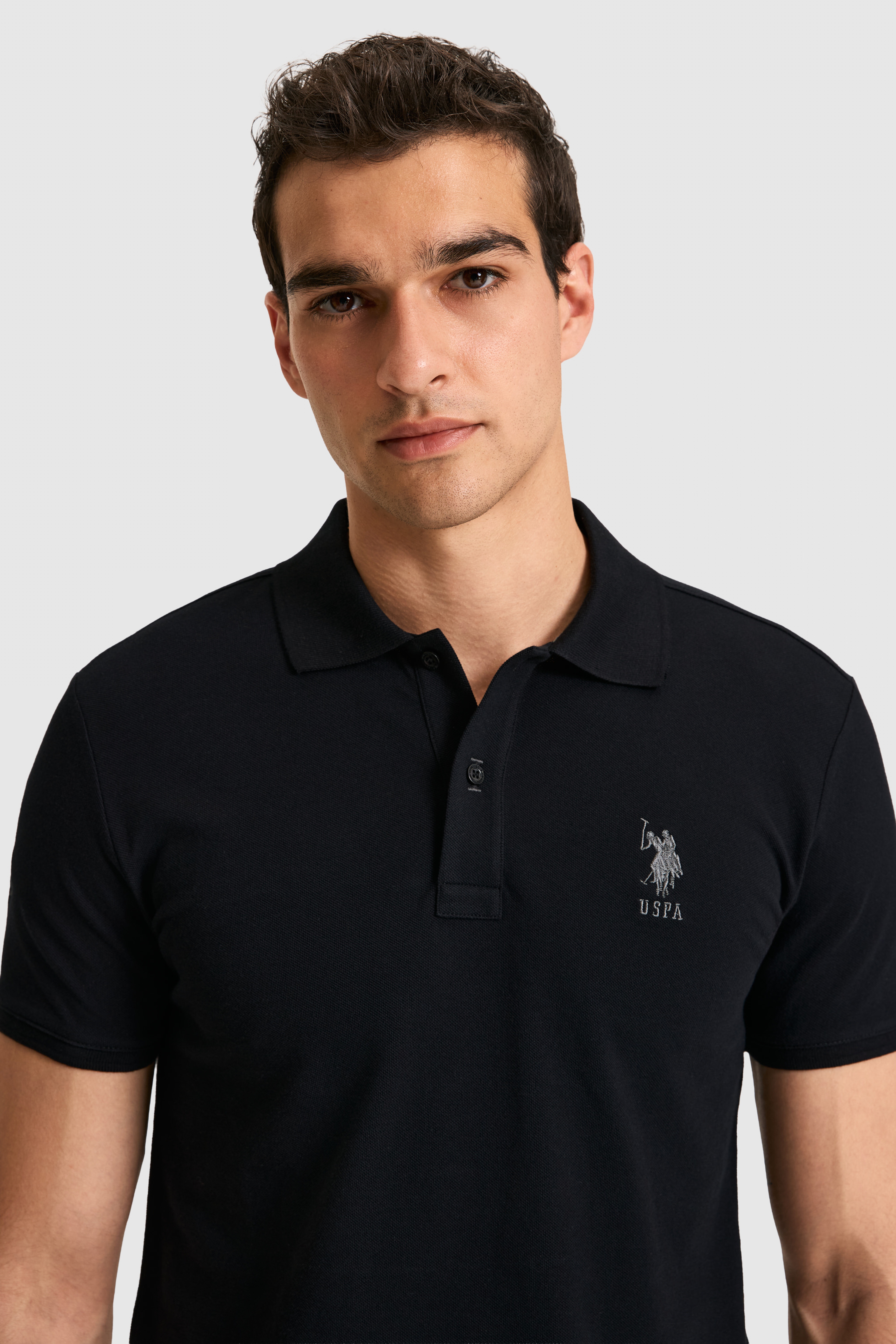 Erkek Slim Fit Polo Yaka Siyah Basic Tişört - Image 2