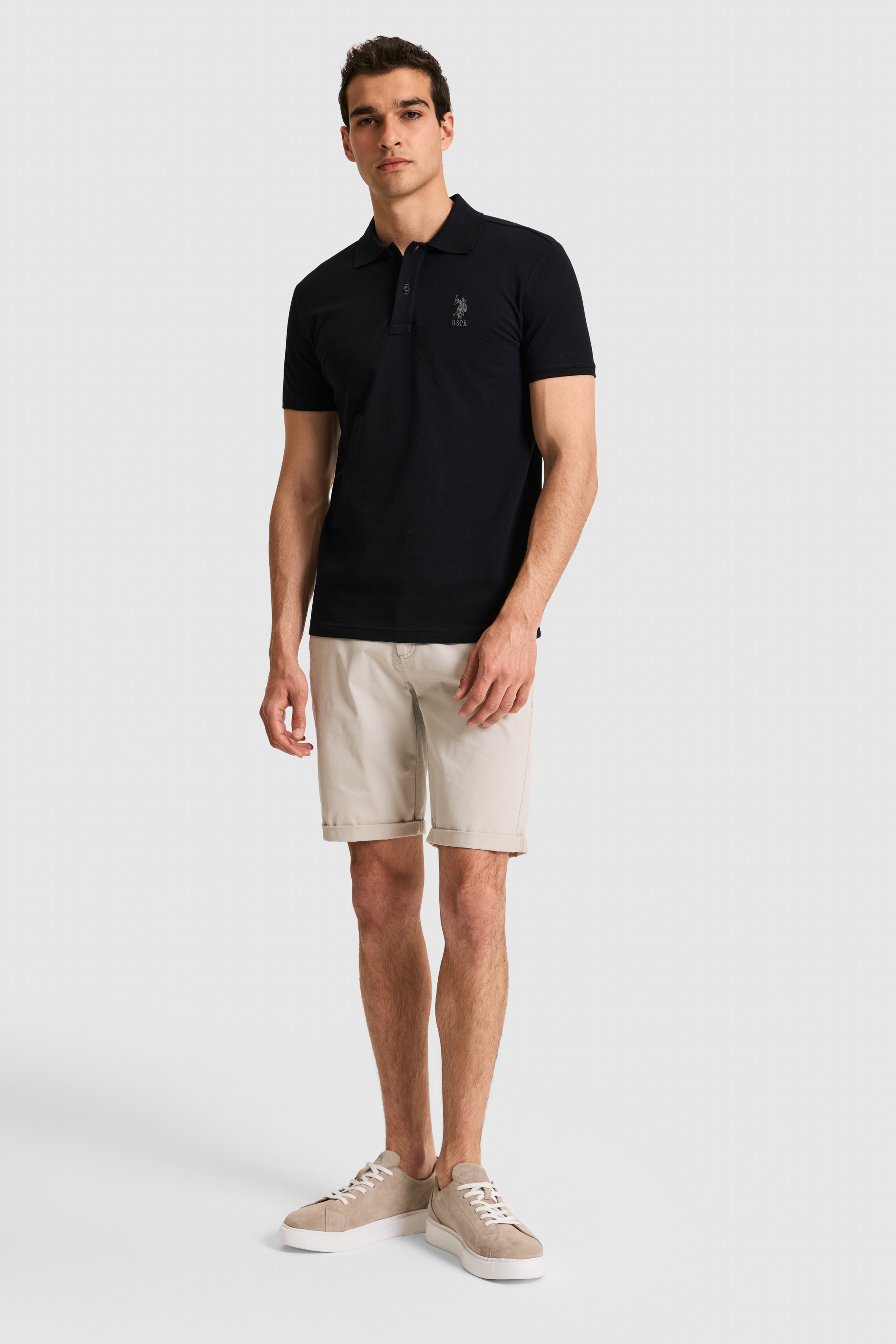 Erkek Slim Fit Polo Yaka Siyah Basic Tişört