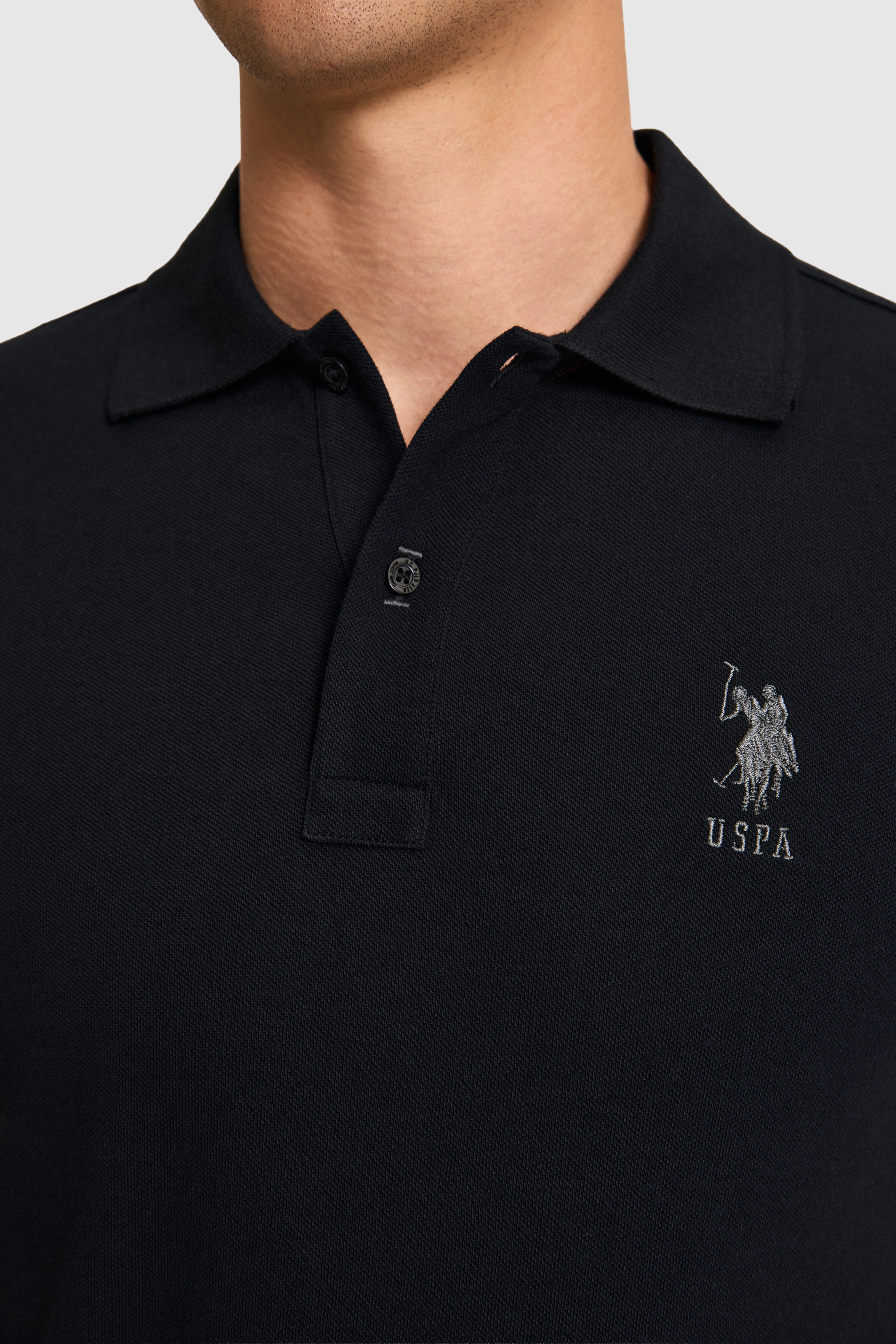 Erkek Slim Fit Polo Yaka Siyah Basic Tişört