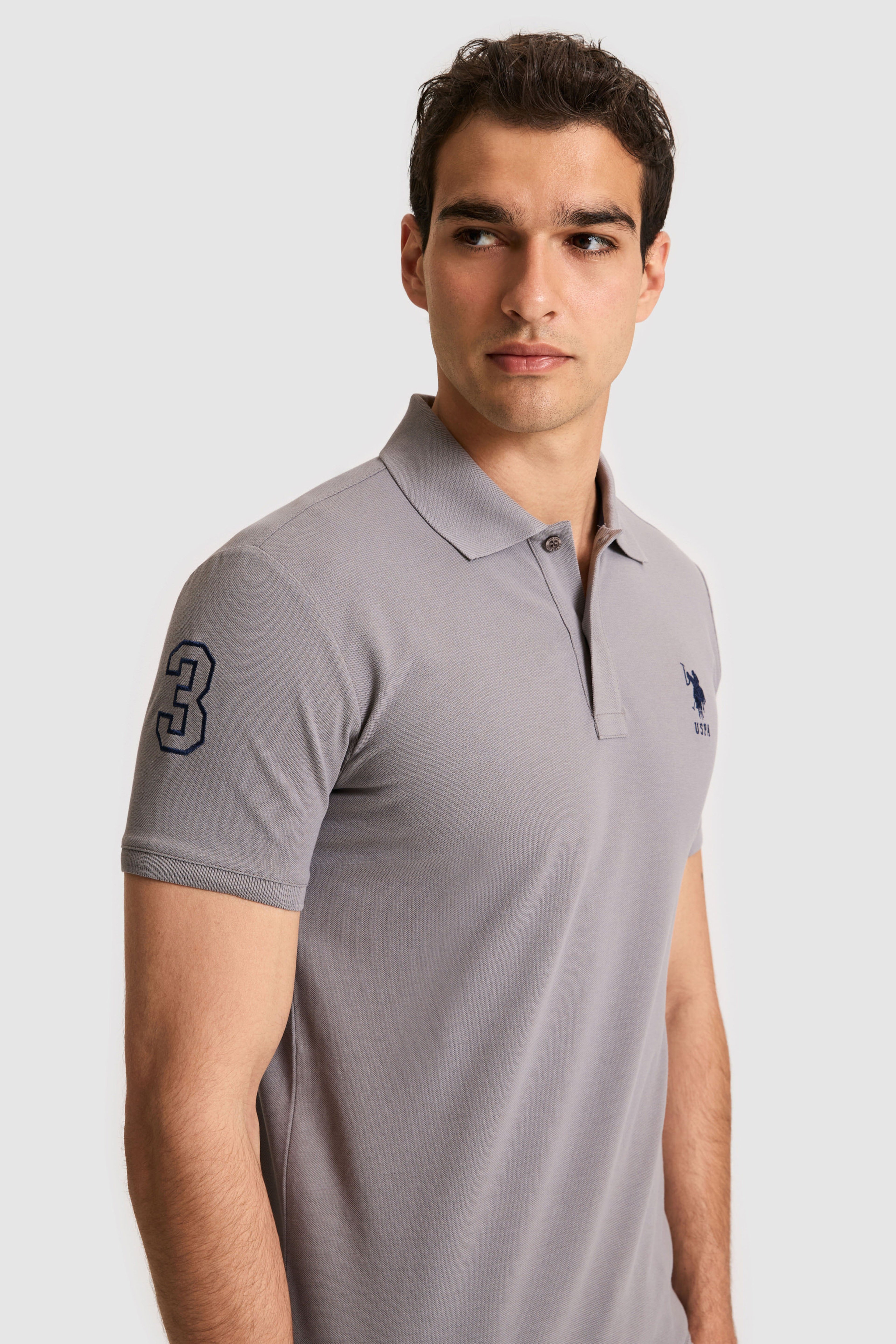 Erkek Slim Fit Polo Yaka Gri Basic Tişört - Image 2