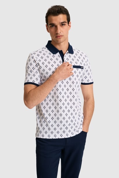 Erkek Regular Fit Polo Yaka Beyaz Tişört
