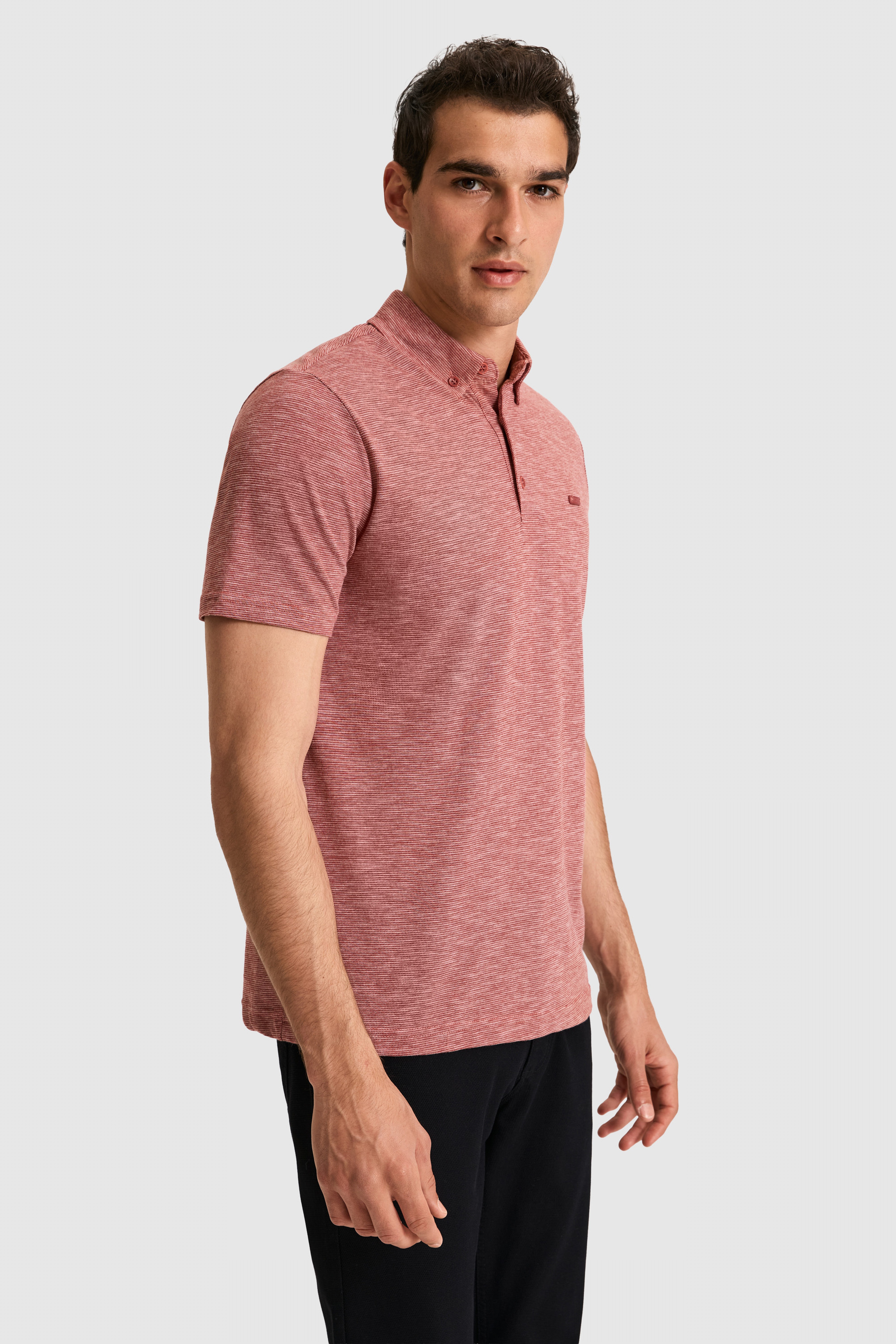 Erkek Regular Fit Polo Yaka Açık Pembe Tişört - Image 3