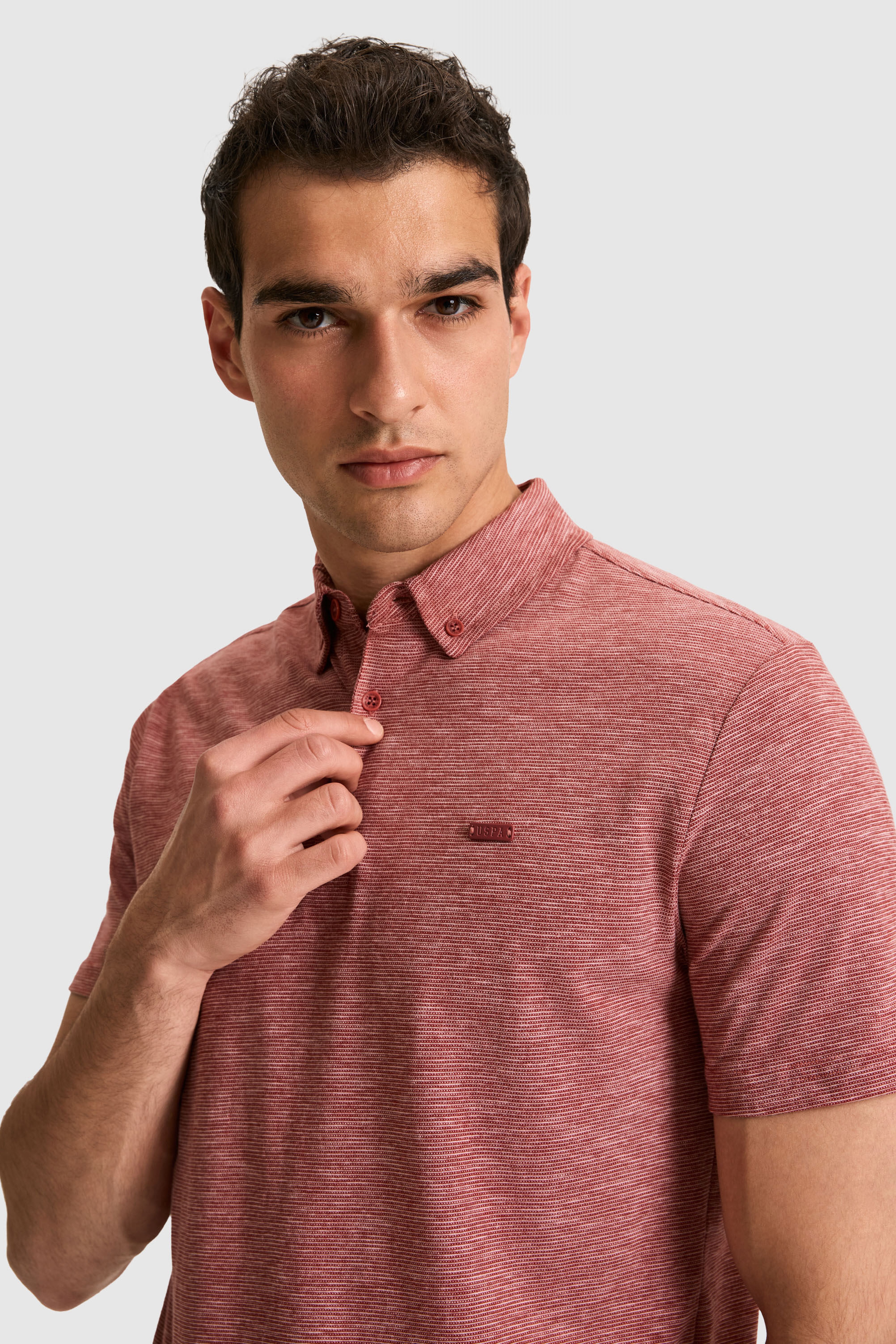 Erkek Regular Fit Polo Yaka Açık Pembe Tişört
