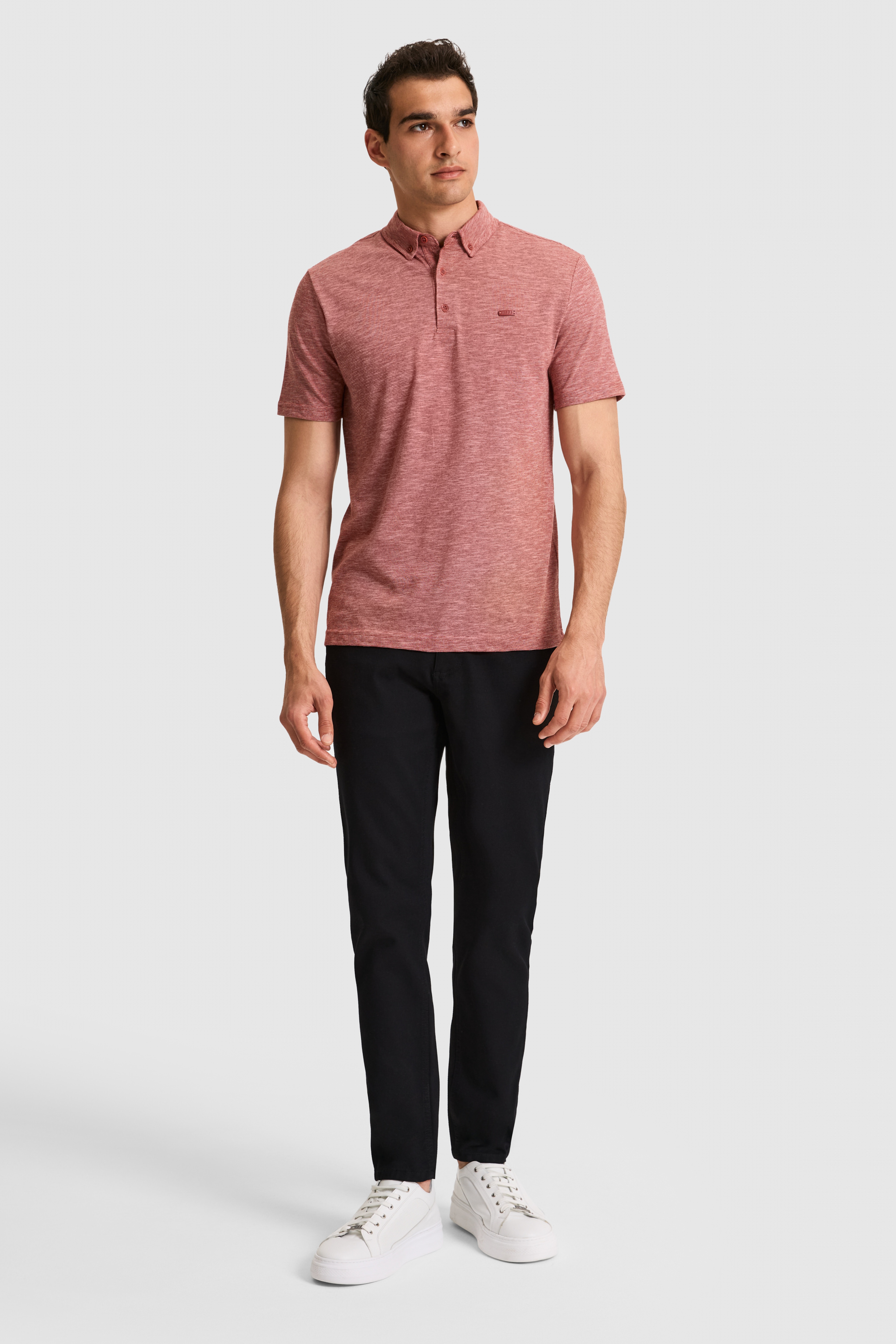 Erkek Regular Fit Polo Yaka Açık Pembe Tişört - Image 4