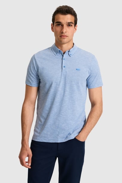 Erkek Regular Fit Polo Yaka Mavi Tişört