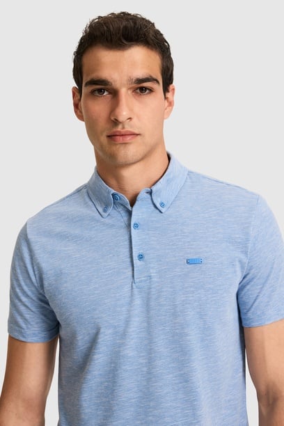 Erkek Regular Fit Polo Yaka Mavi Tişört