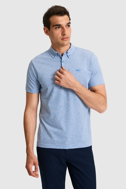 Erkek Regular Fit Polo Yaka Mavi Tişört