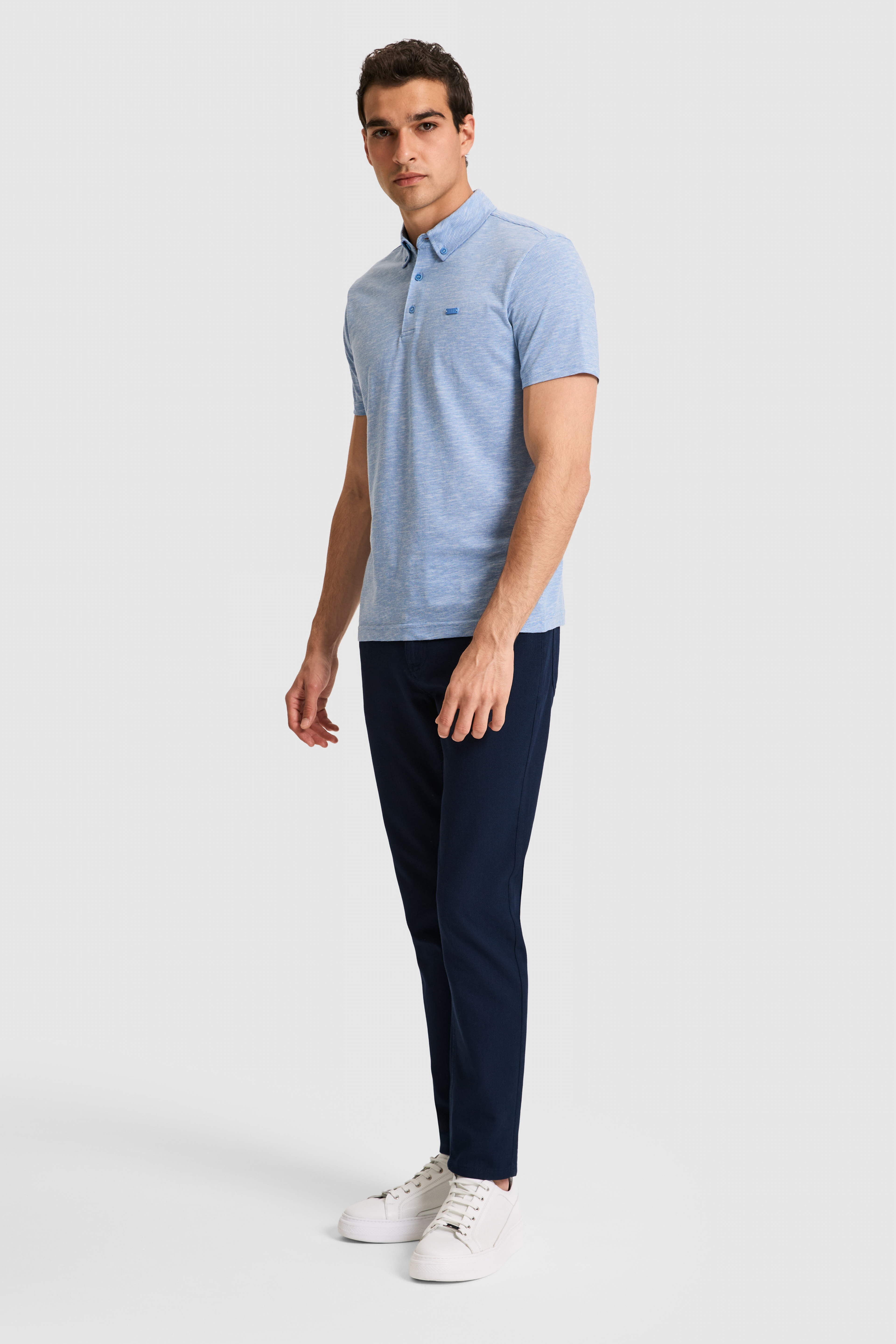 Erkek Regular Fit Polo Yaka Mavi Tişört - Image 4