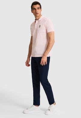 Erkek Slim Fit Polo Yaka Açık Pembe Basic Tişört - 50324998047