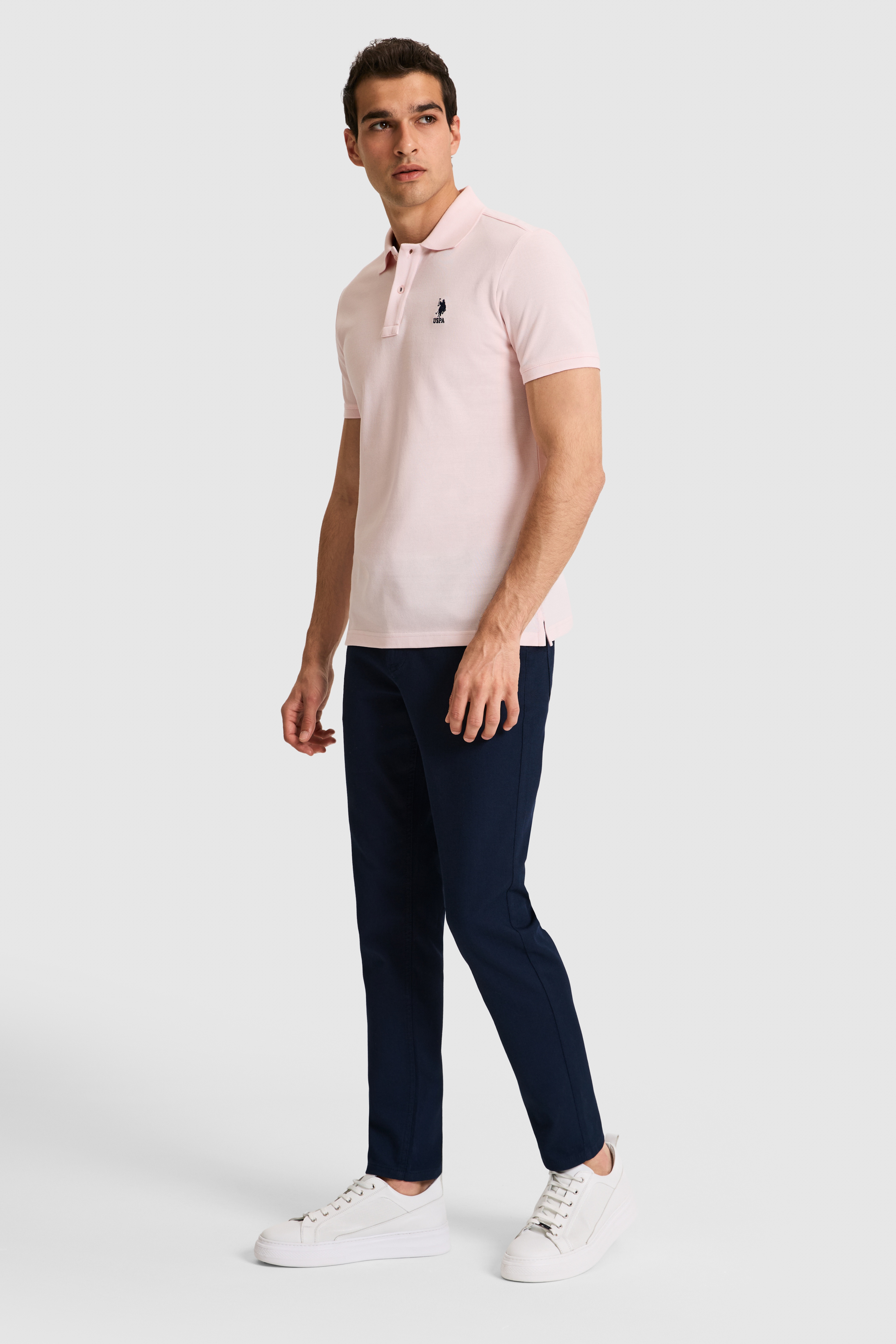 Erkek Slim Fit Polo Yaka Açık Pembe Basic Tişört
