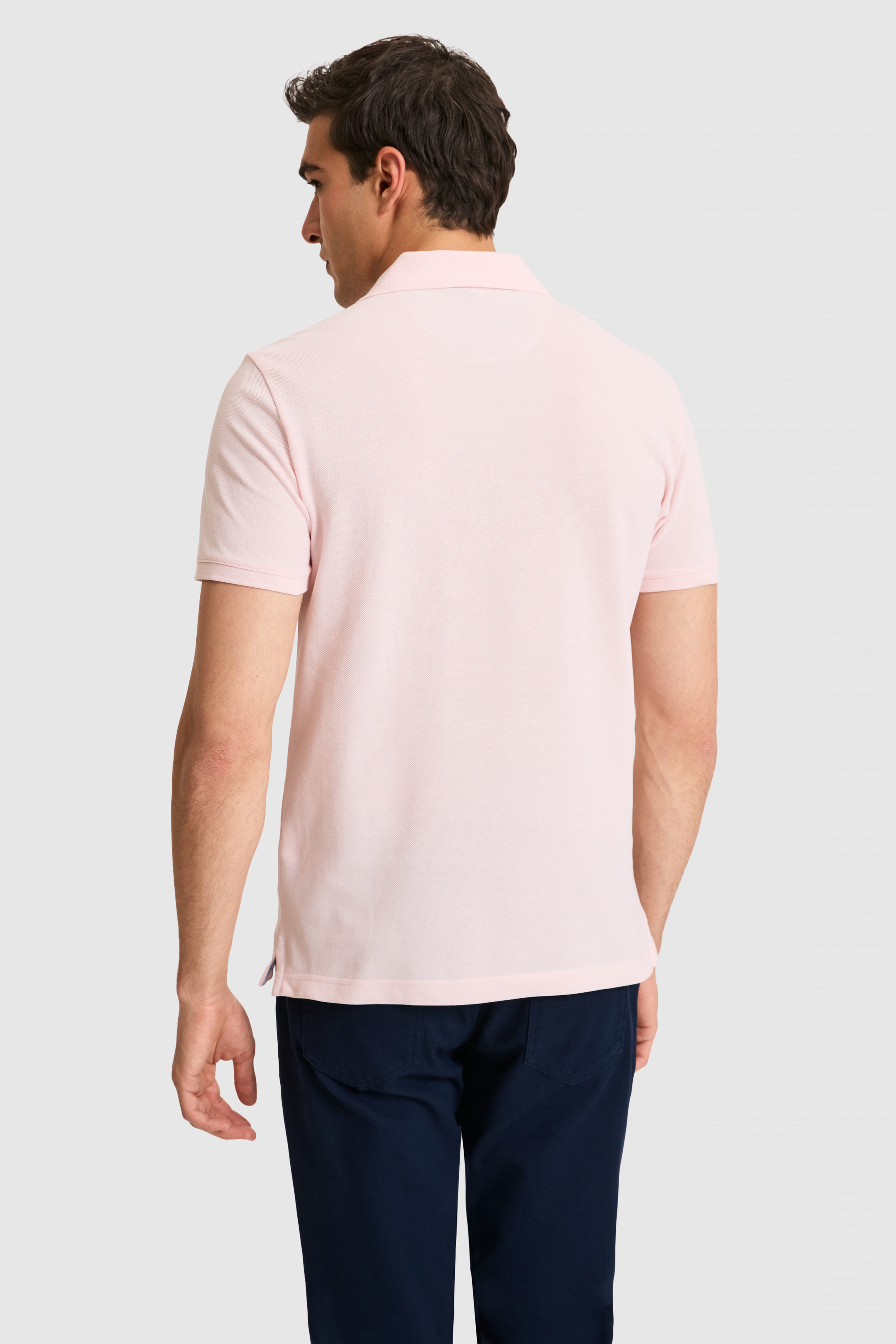 Erkek Slim Fit Polo Yaka Açık Pembe Basic Tişört