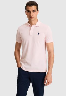 Erkek Slim Fit Polo Yaka Açık Pembe Basic Tişört - 50324998047