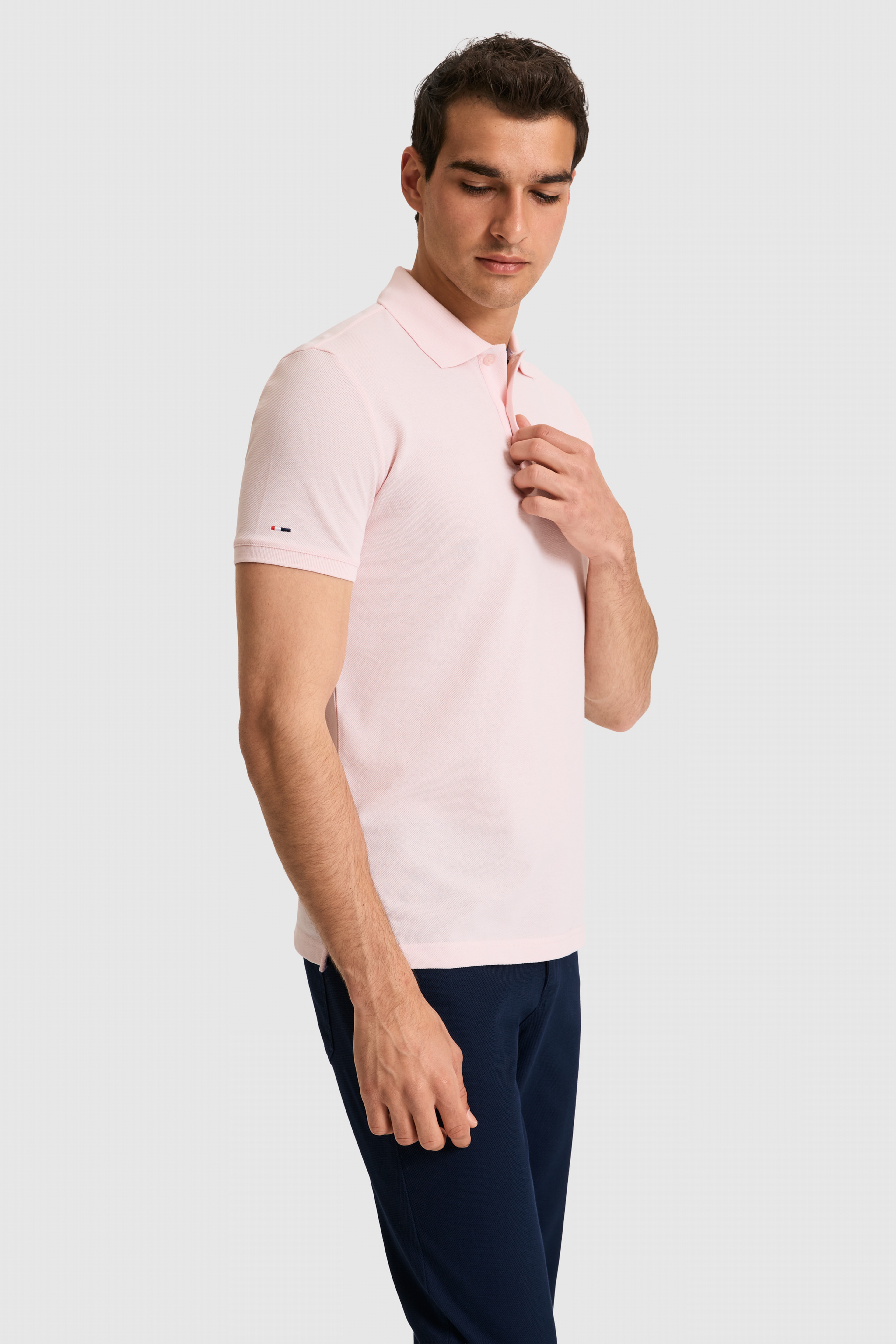 Erkek Slim Fit Polo Yaka Açık Pembe Basic Tişört