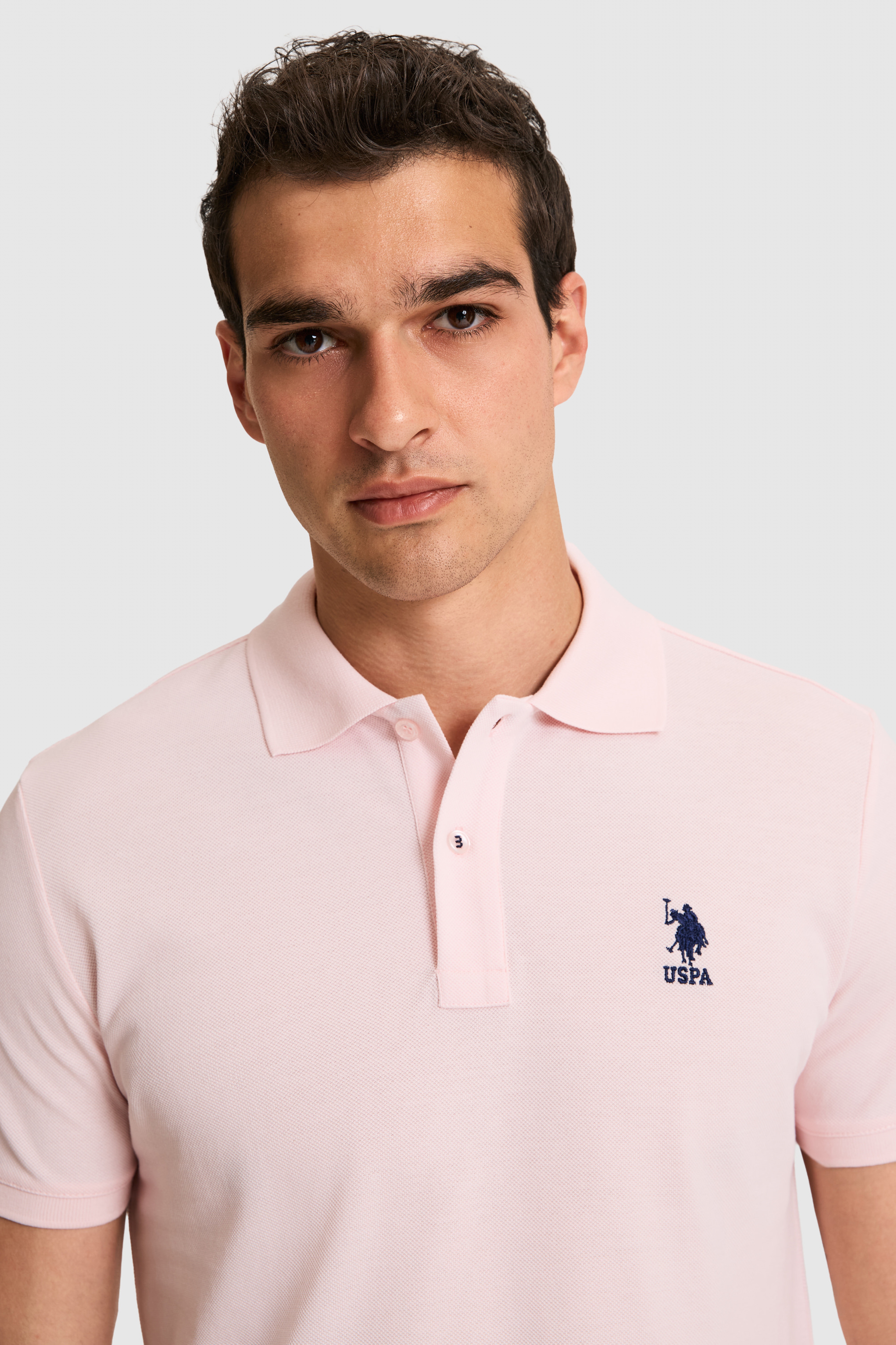 Erkek Slim Fit Polo Yaka Açık Pembe Basic Tişört