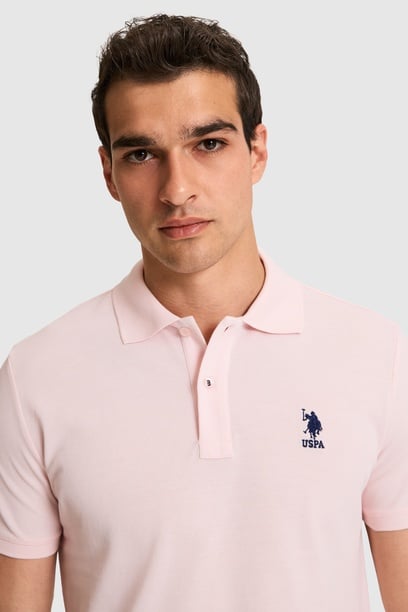 Erkek Slim Fit Polo Yaka Açık Pembe Basic Tişört