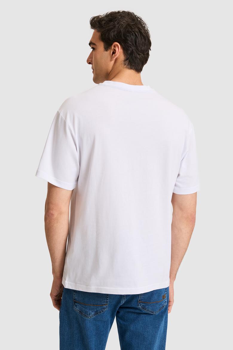 Erkek Comfort Fit Bisiklet Yaka Beyaz Tişört - 50325888017