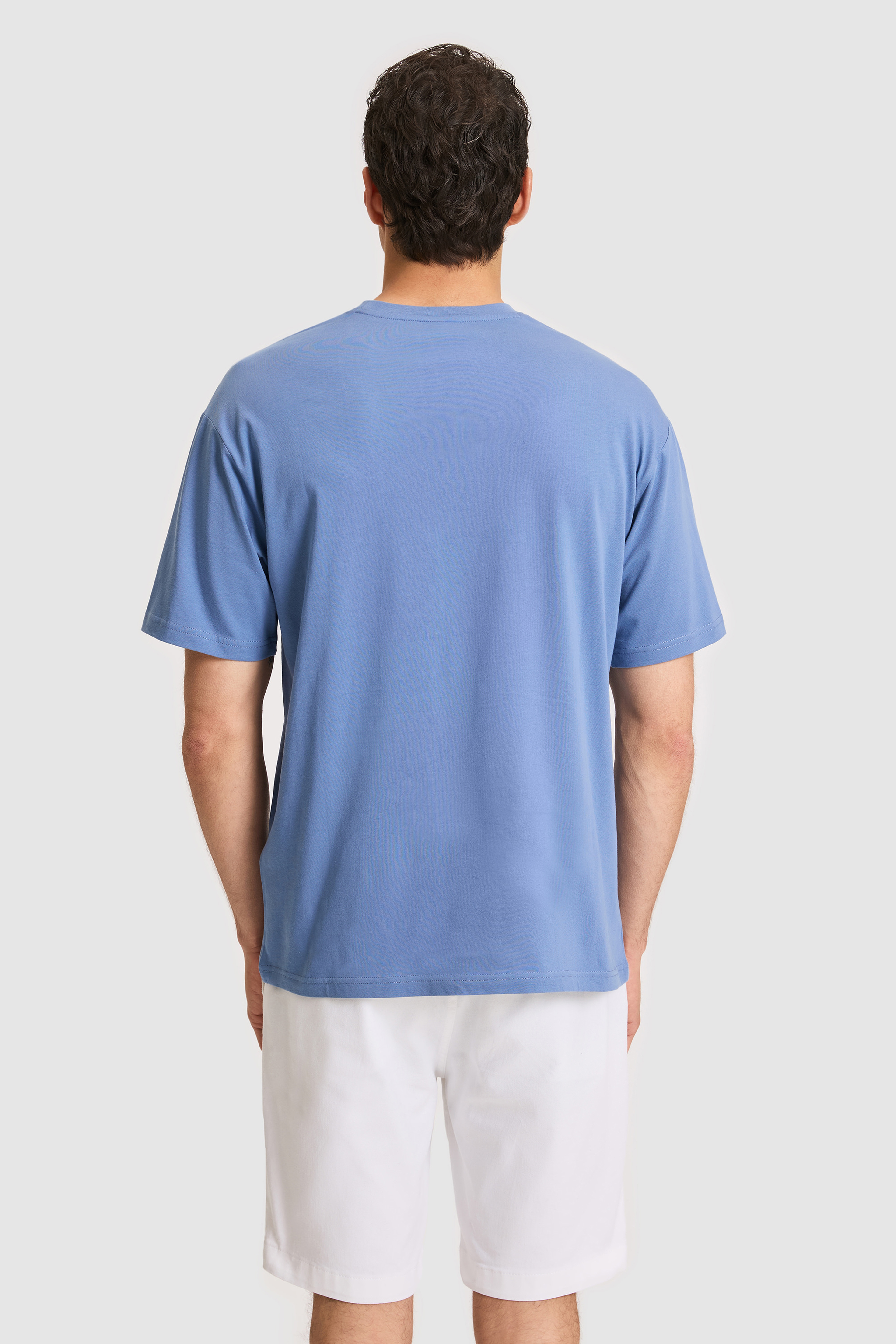 Erkek Comfort Fit Bisiklet Yaka İndigo Tişört