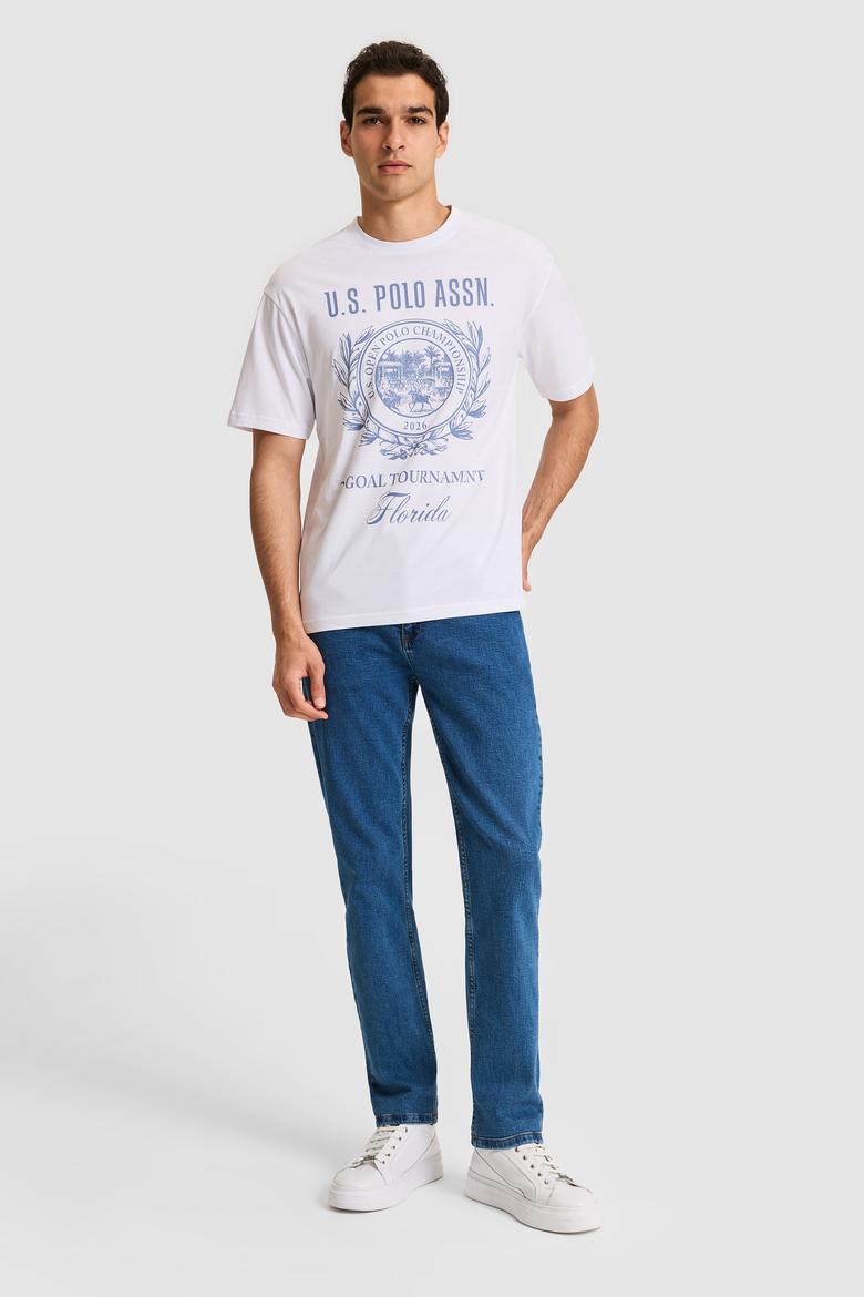 Erkek Comfort Fit Bisiklet Yaka Beyaz Tişört - 50325888017