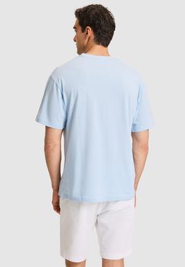Erkek Comfort Fit Bisiklet Yaka Açık Mavi Tişört - 50325984007