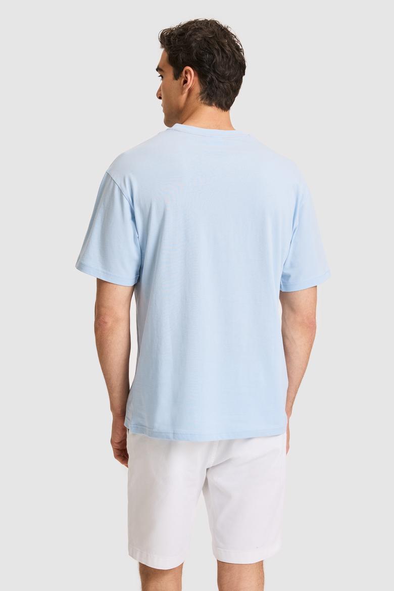 Erkek Comfort Fit Bisiklet Yaka Açık Mavi Tişört - 50325984007