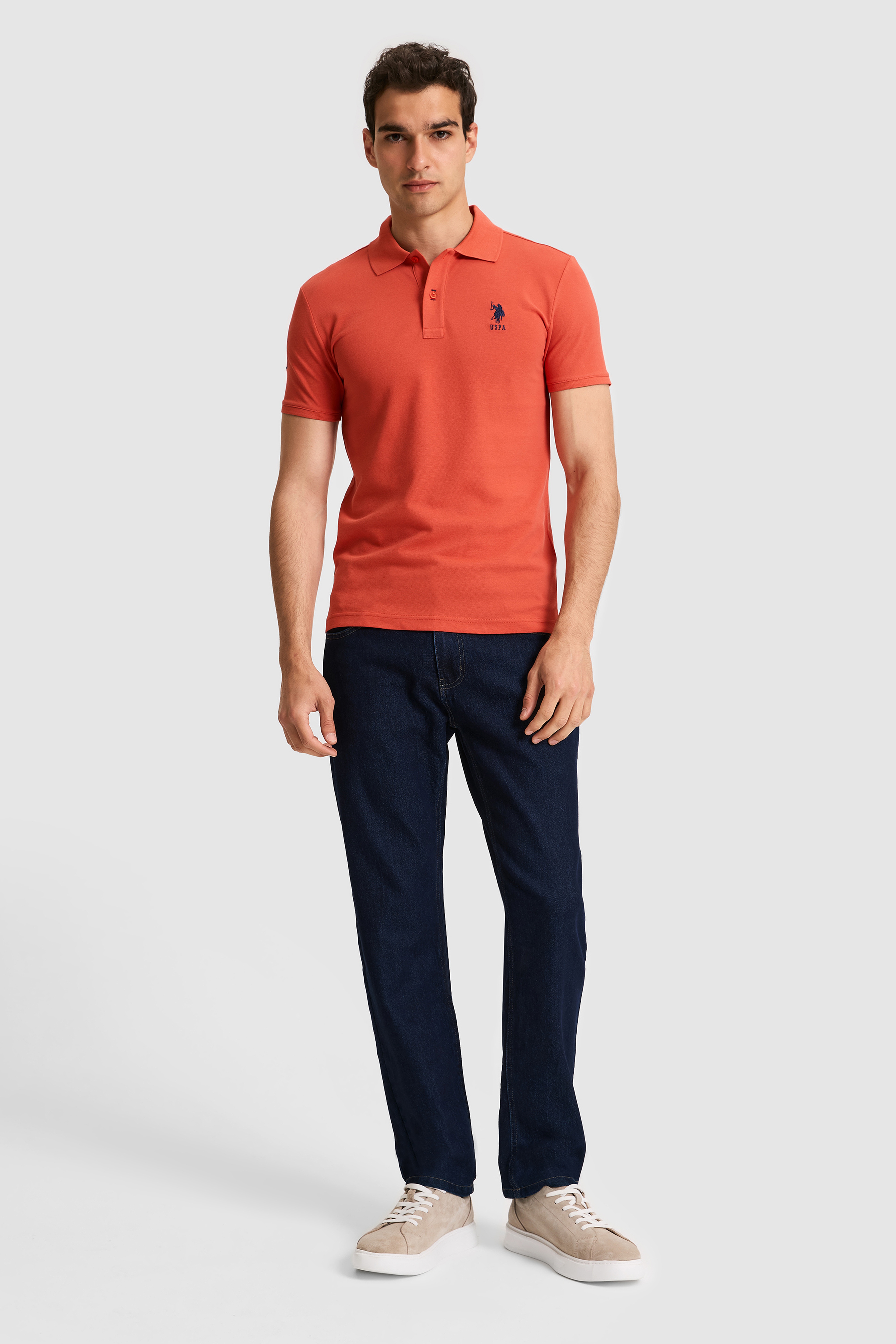 Erkek Slim Fit Polo Yaka Kiremit Basic Tişört - Image 4