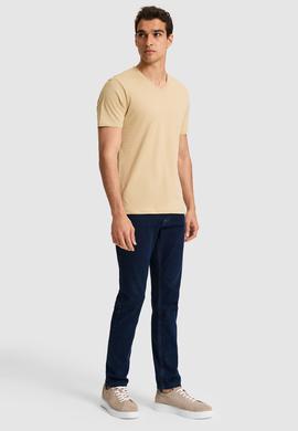 Erkek Regular Fit V Yaka Bej Basic Tişört - 50326944001