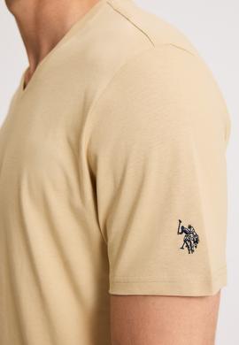 Erkek Regular Fit V Yaka Bej Basic Tişört - 50326944001