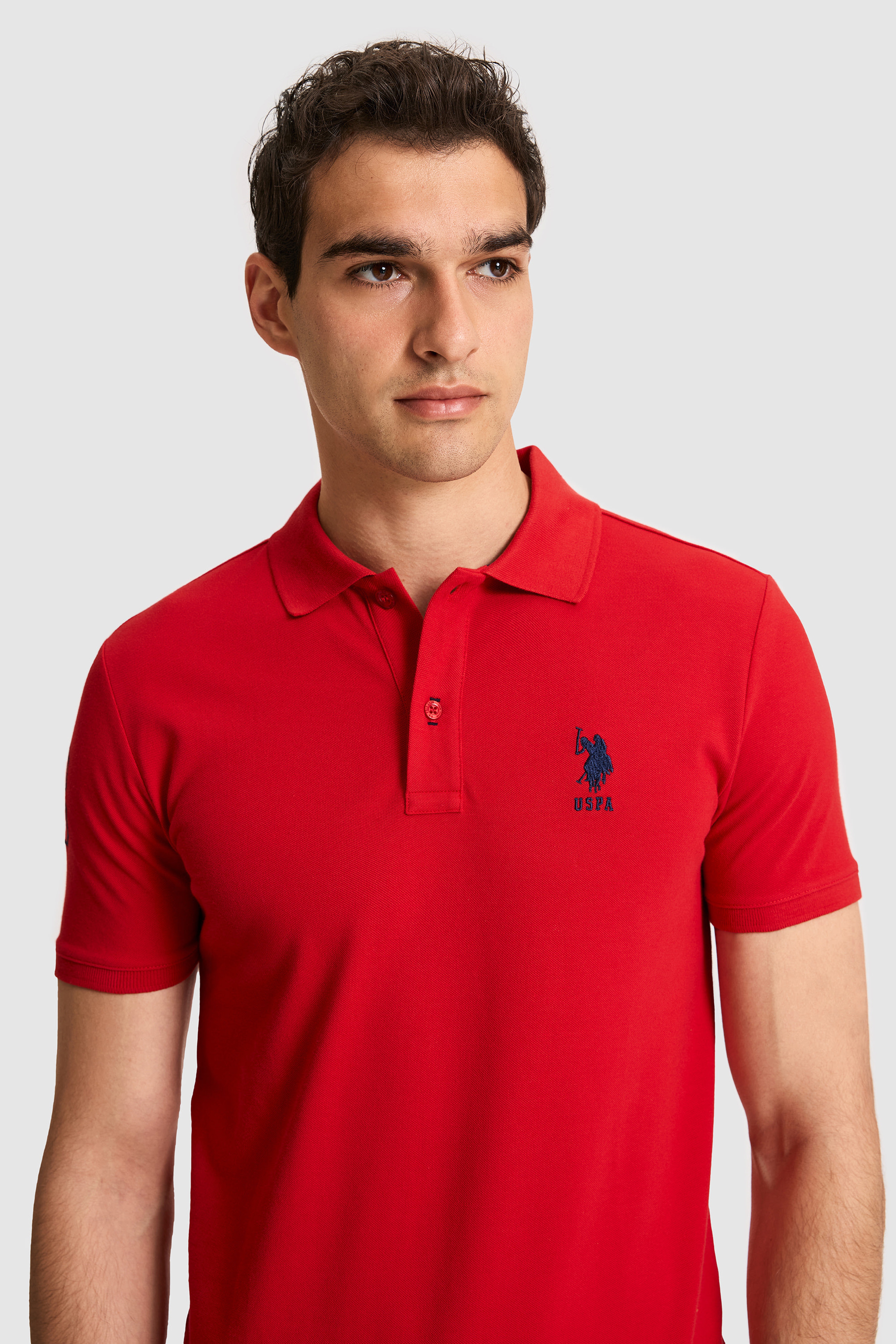 Erkek Slim Fit Polo Yaka Kırmızı Basic Tişört