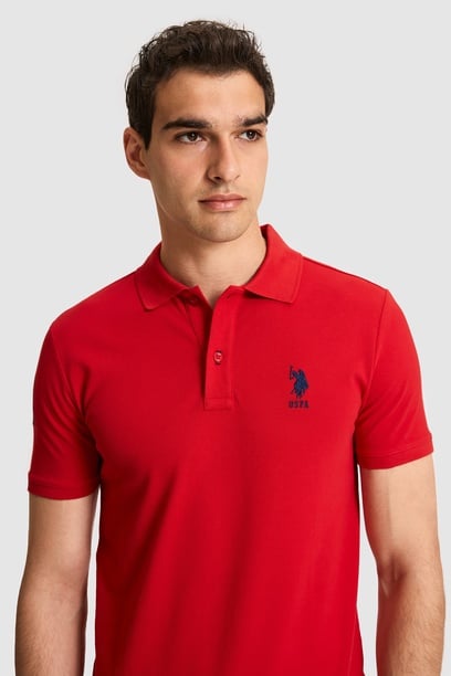 Erkek Slim Fit Polo Yaka Kırmızı Basic Tişört