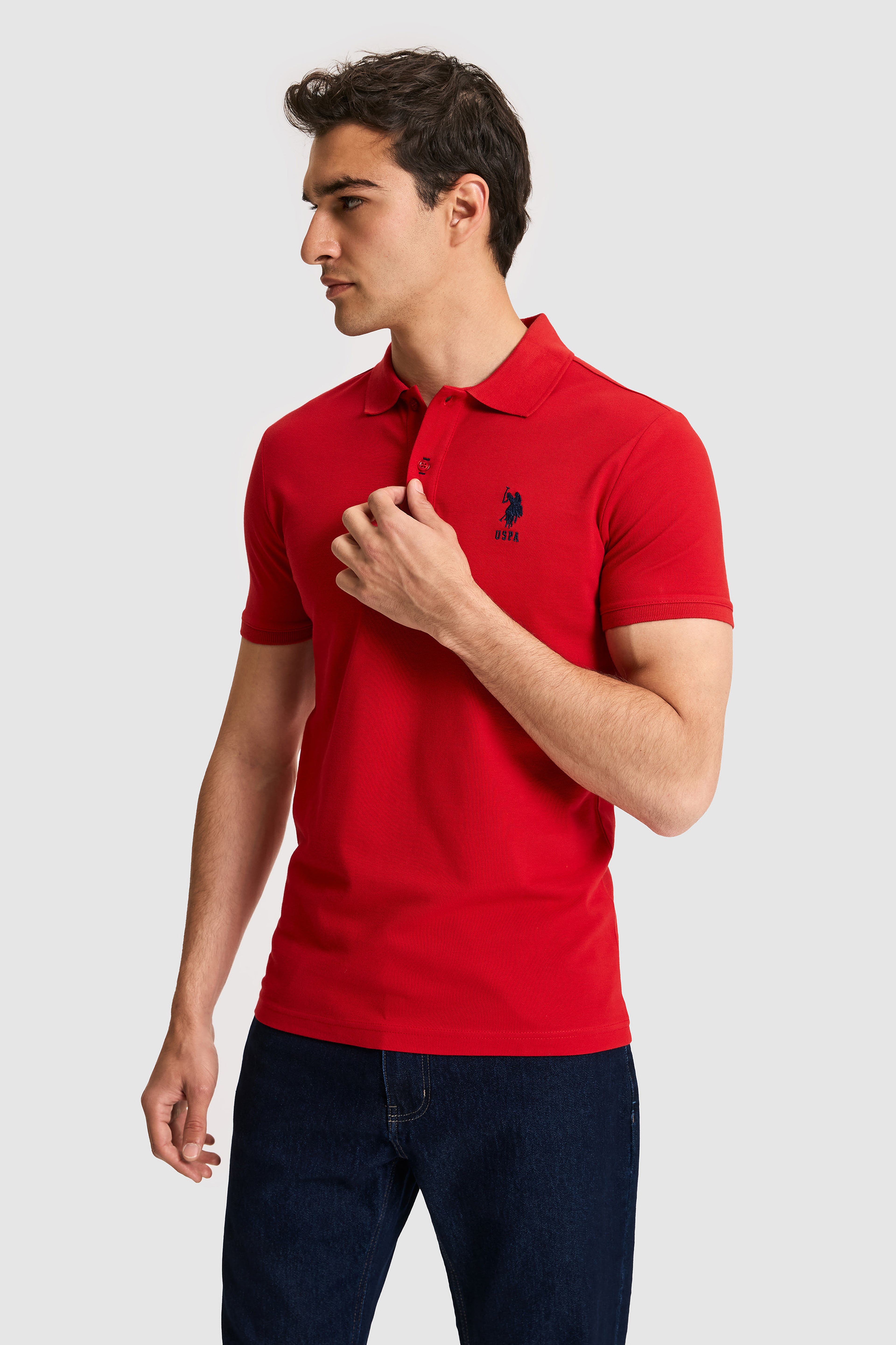 Erkek Slim Fit Polo Yaka Kırmızı Basic Tişört - Image 3