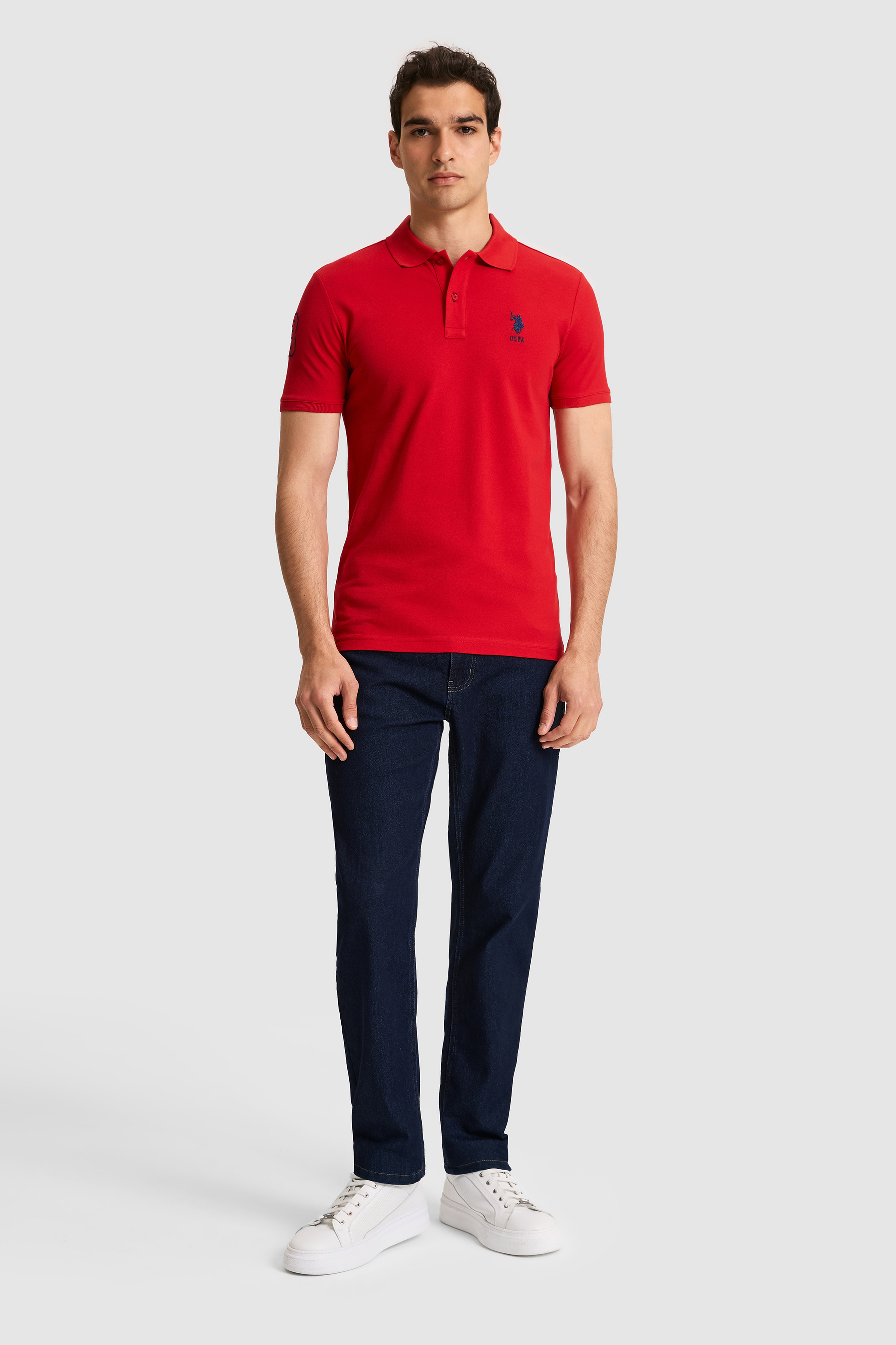 Erkek Slim Fit Polo Yaka Kırmızı Basic Tişört - Image 4