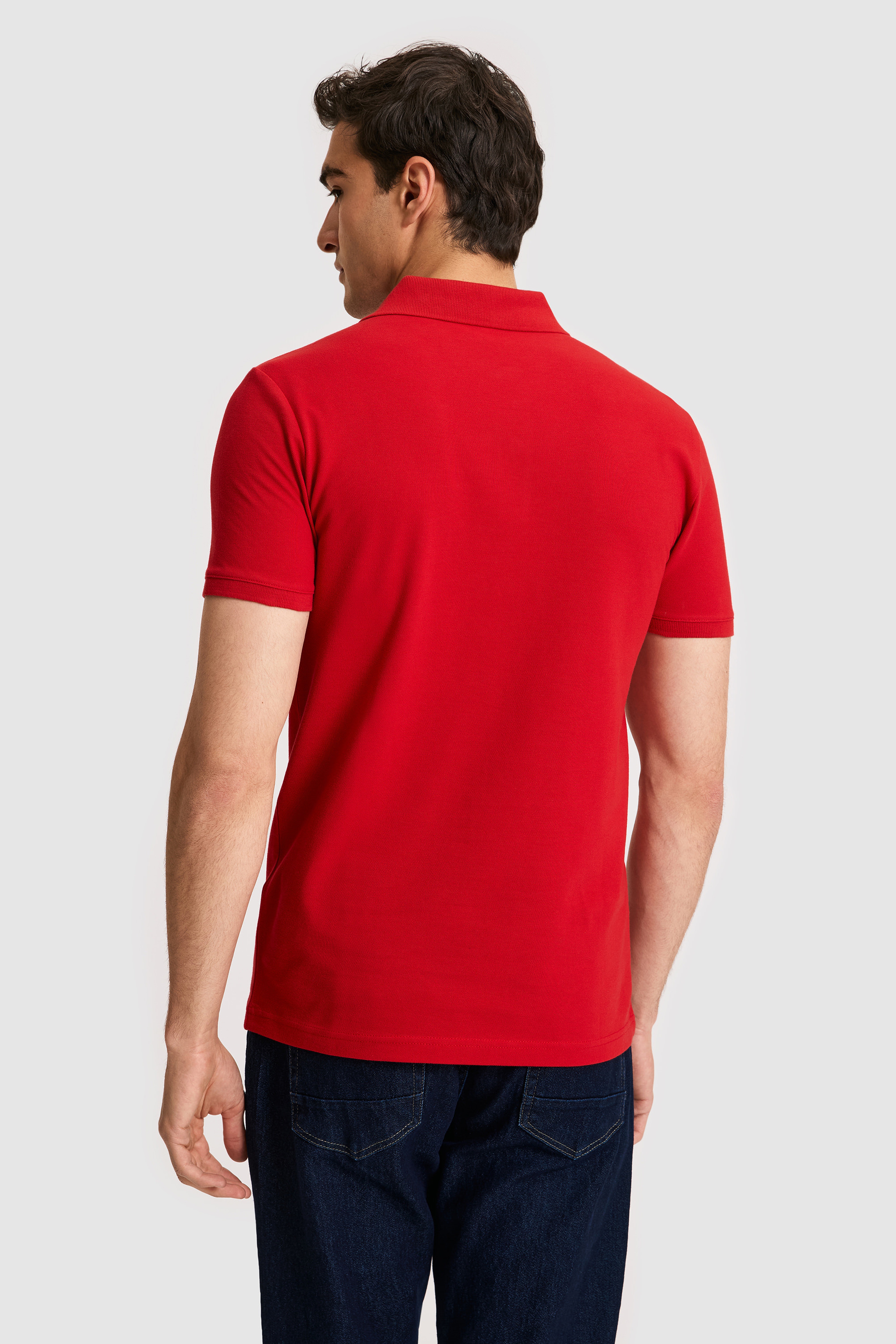 Erkek Slim Fit Polo Yaka Kırmızı Basic Tişört - Image 5