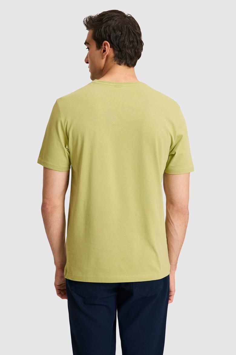 Erkek Regular Fit V Yaka Yeşil Basic Tişört - 50326944023