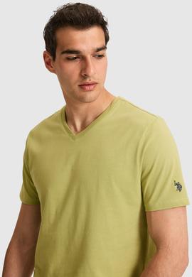 Erkek Regular Fit V Yaka Yeşil Basic Tişört - 50326944023
